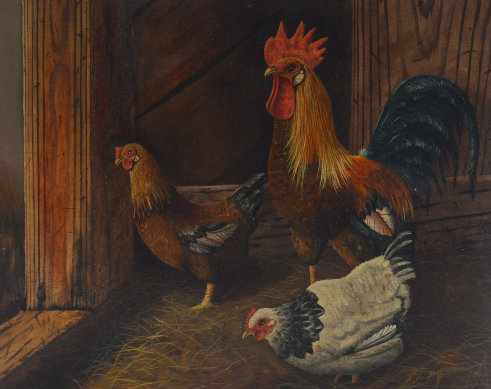 Adkerson Pair of Original Oil Paintings of Chickens