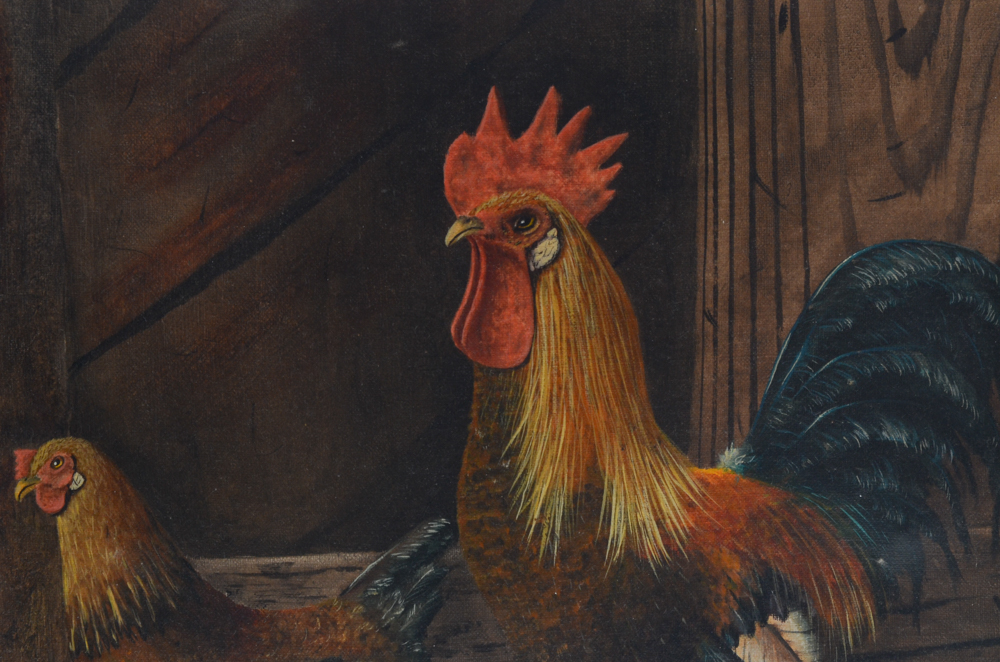 Adkerson Pair of Original Oil Paintings of Chickens