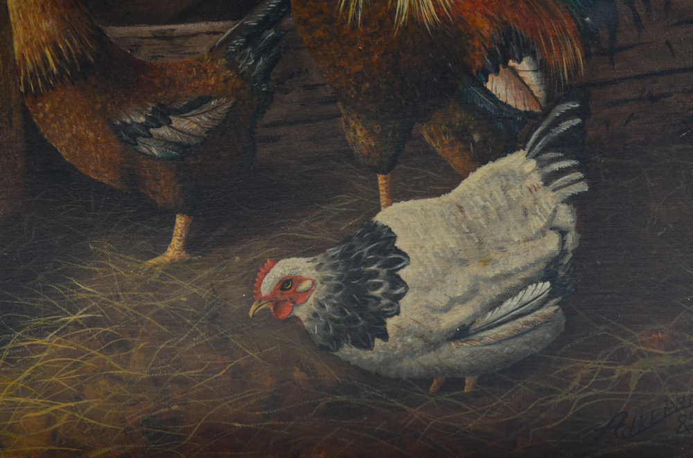 Adkerson Pair of Original Oil Paintings of Chickens
