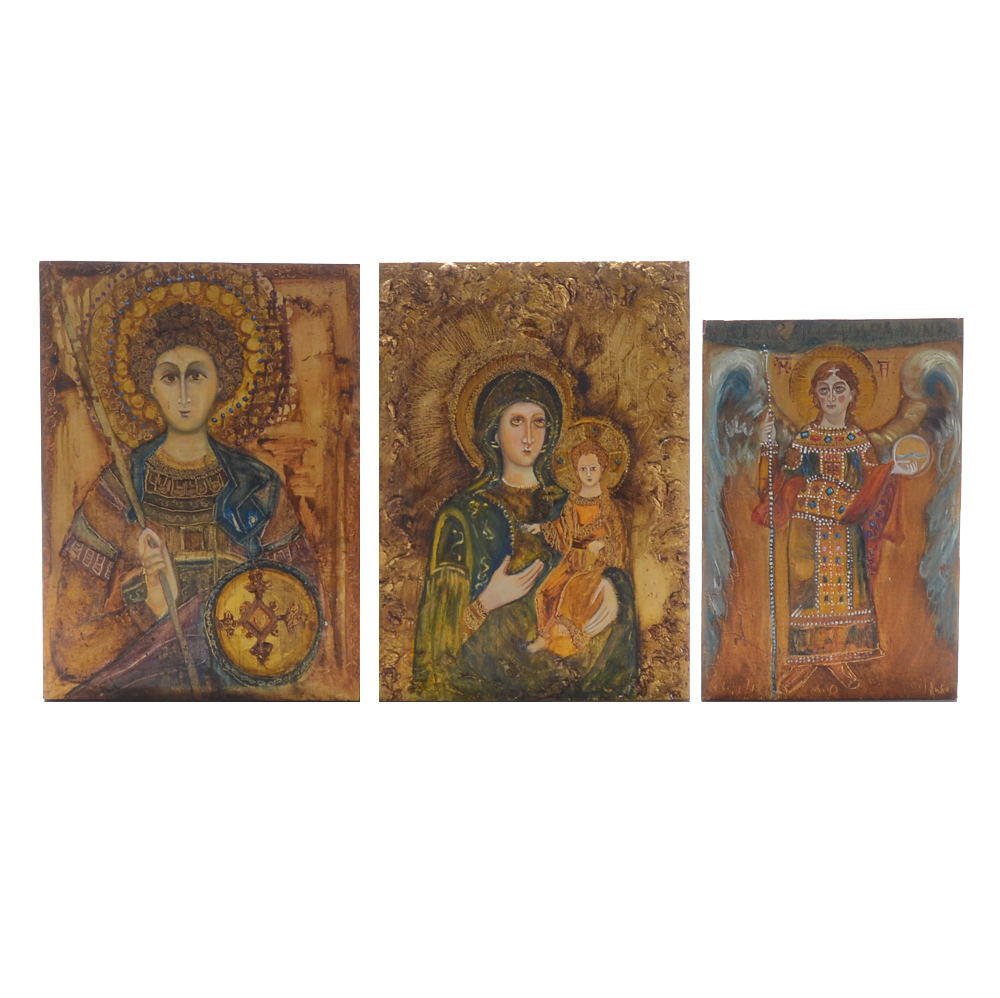 Three Byzantine Style Paintings of Religious Icons