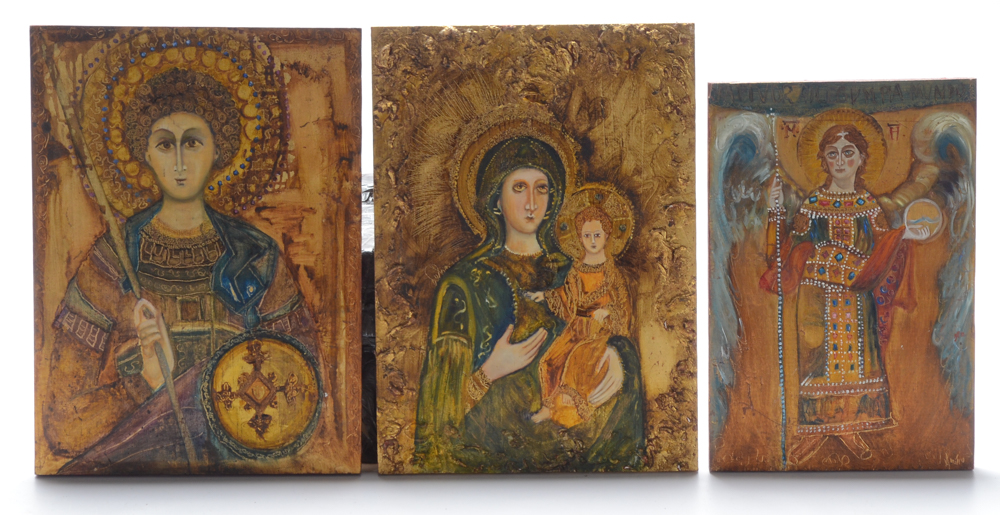 Three Byzantine Style Paintings of Religious Icons