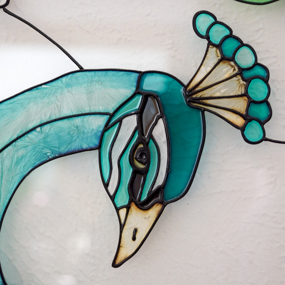 Stained Glass Style Panel with Peacock