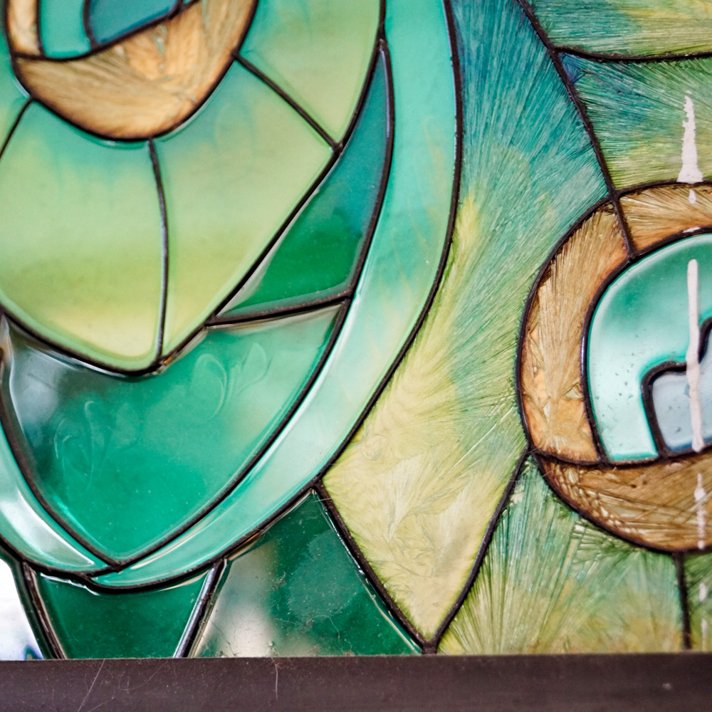 Stained Glass Style Panel with Peacock