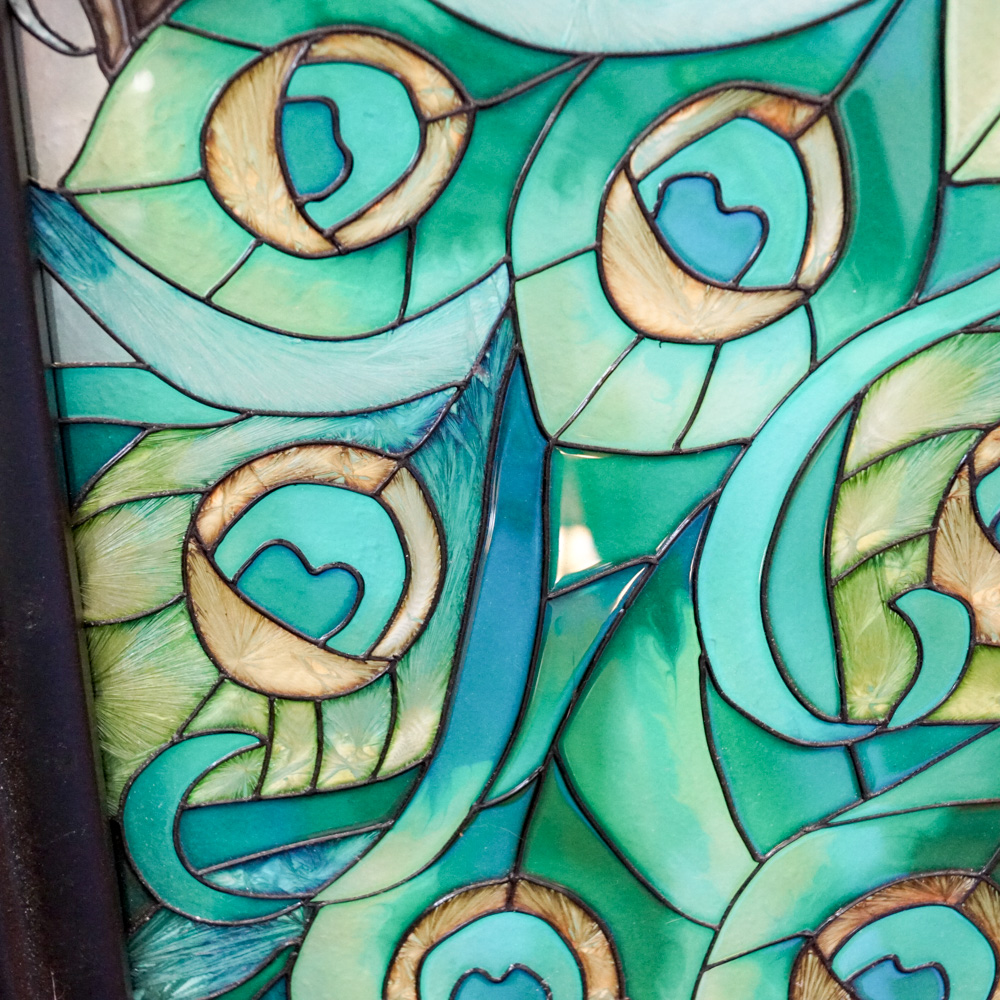 Stained Glass Style Panel with Peacock