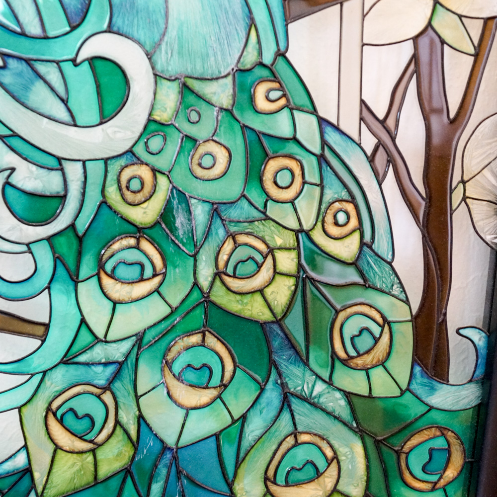 Stained Glass Style Panel with Peacock