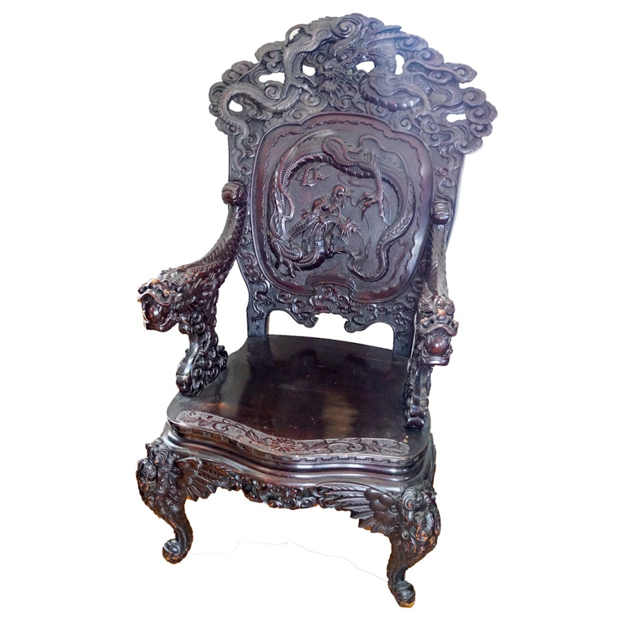 Antique Chinese Export Carved Dragon Chair