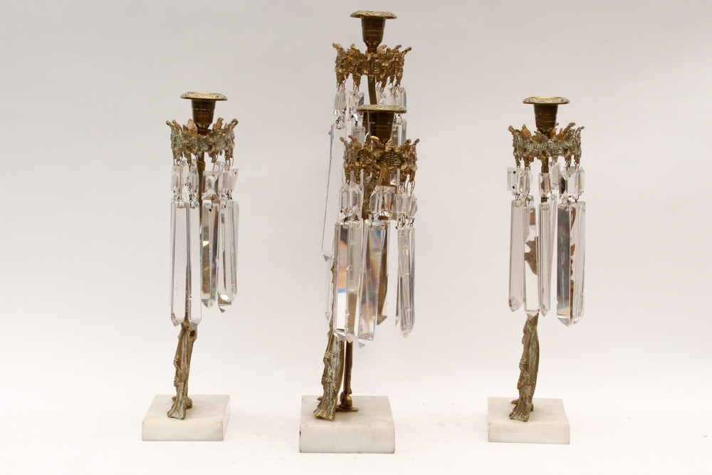 Antique “Elizabethan Man and Woman” Girandole and Candlesticks