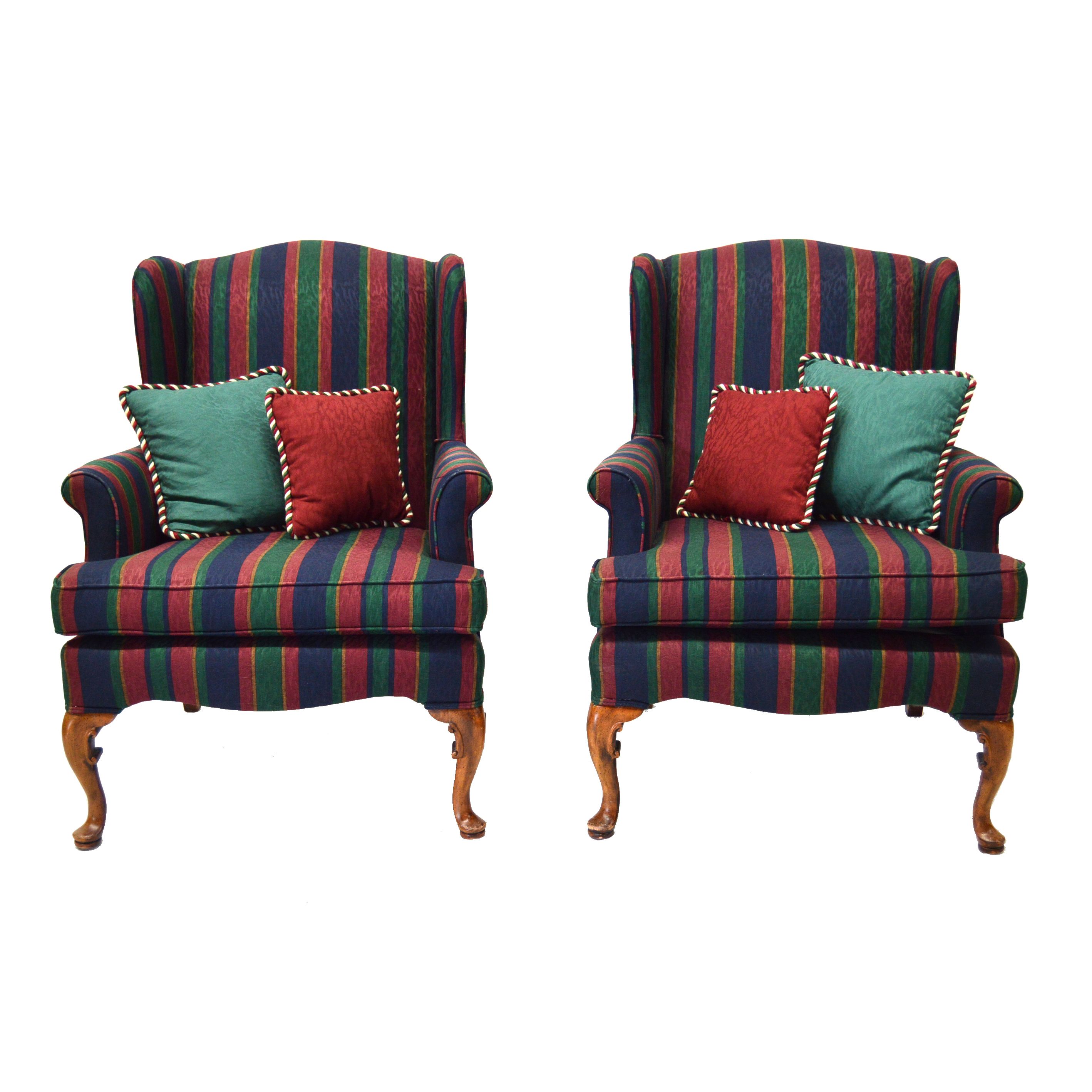 Striped Wingback Chairs