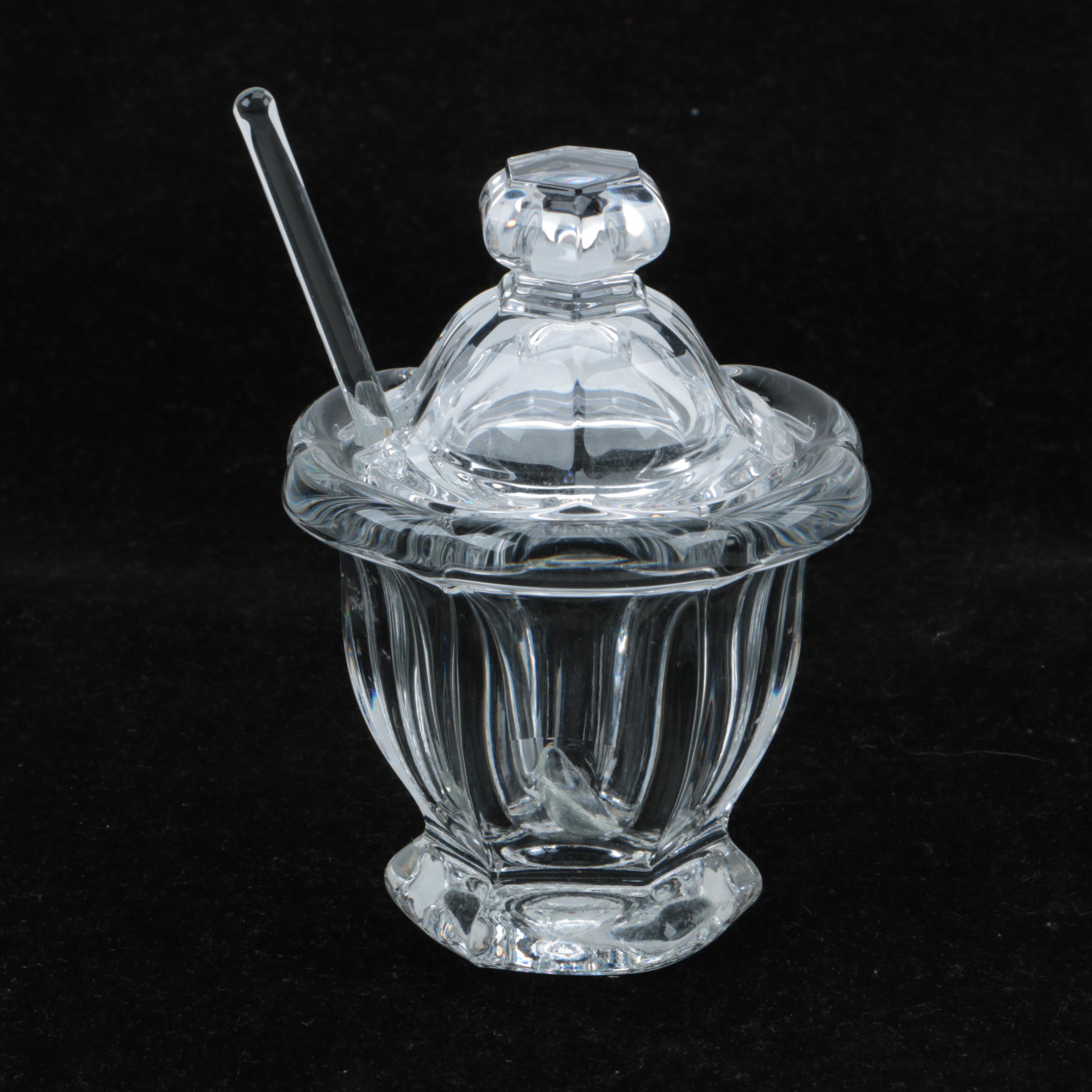 Baccarat "Bretagne" Crystal Mustard Bowl with Spoon