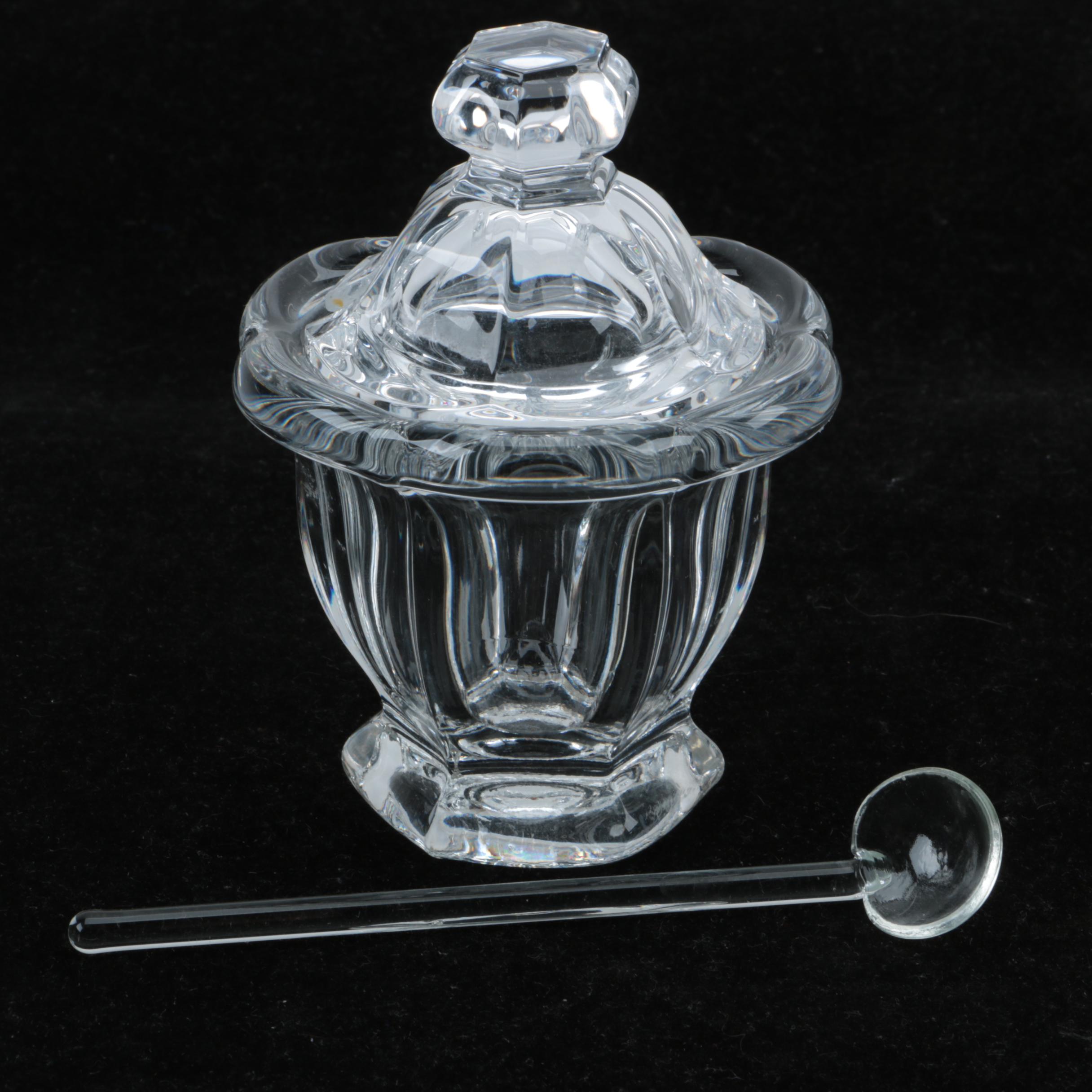 Baccarat "Bretagne" Crystal Mustard Bowl with Spoon