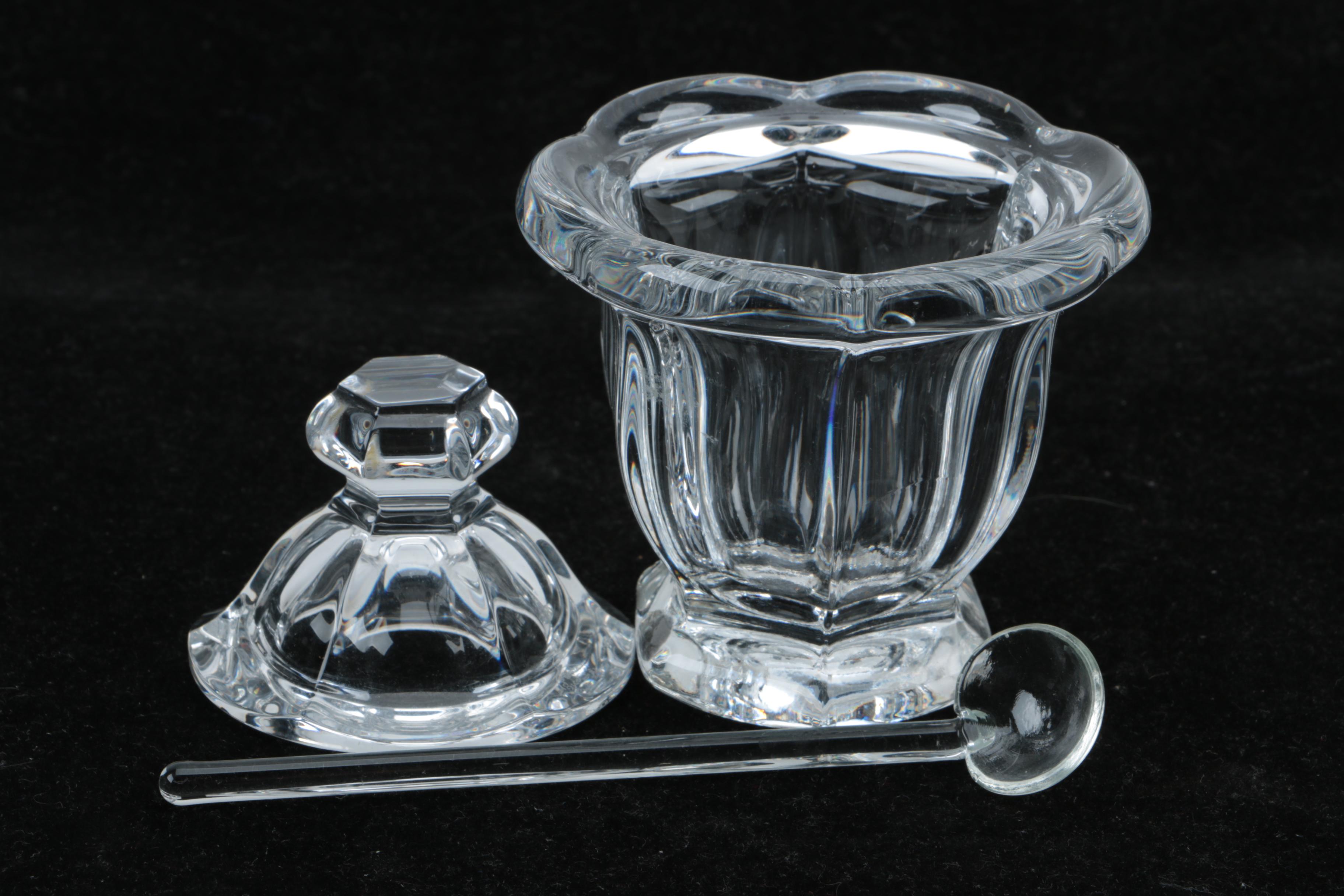Baccarat "Bretagne" Crystal Mustard Bowl with Spoon