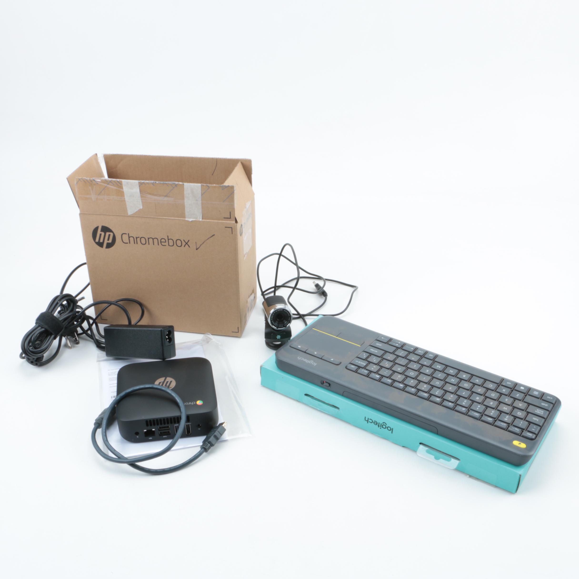 HP Chromebox Desktop Computer with Wireless Keyboard and Web Cam