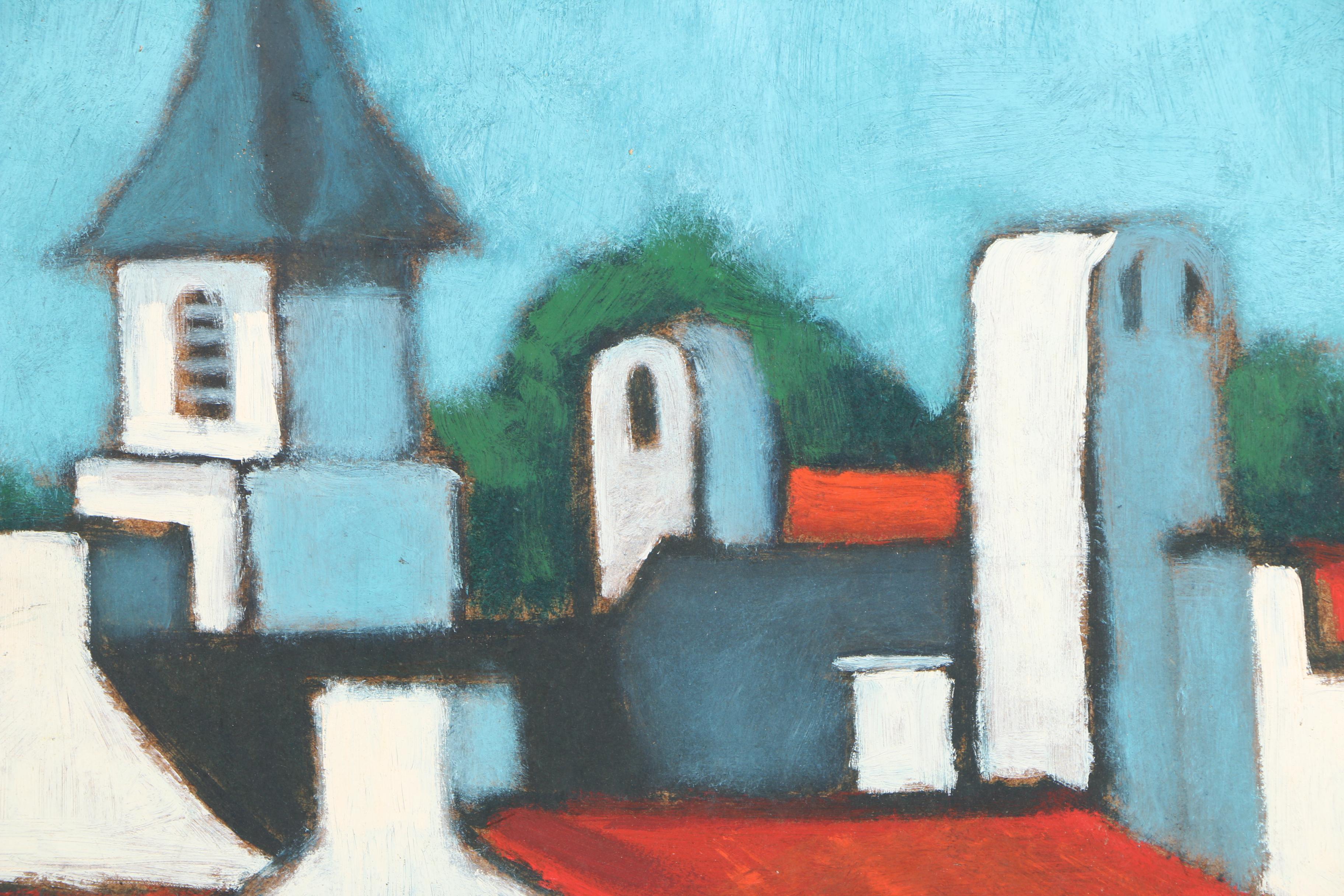 Vernon Rader Oil on Board Townscape Painting