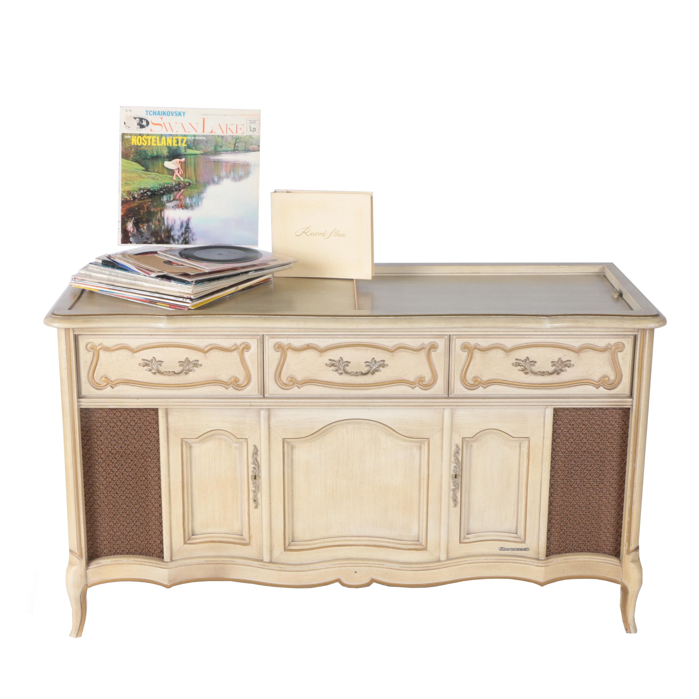 Vintage French Provincial Style Stereo Cabinet from Magnavox with Albums