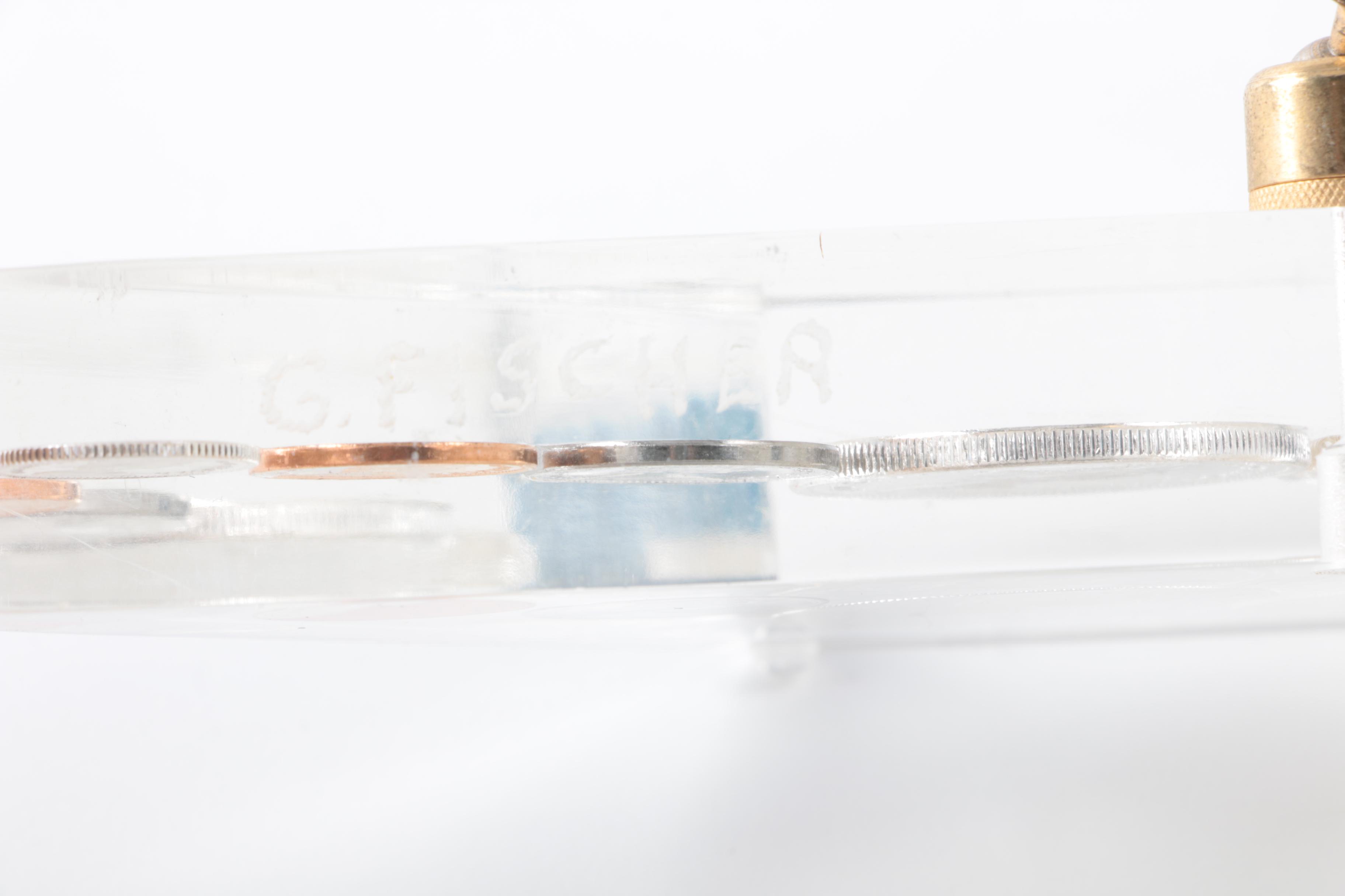 Vintage Acrylic Pen Stand with Embedded Canadian Coins