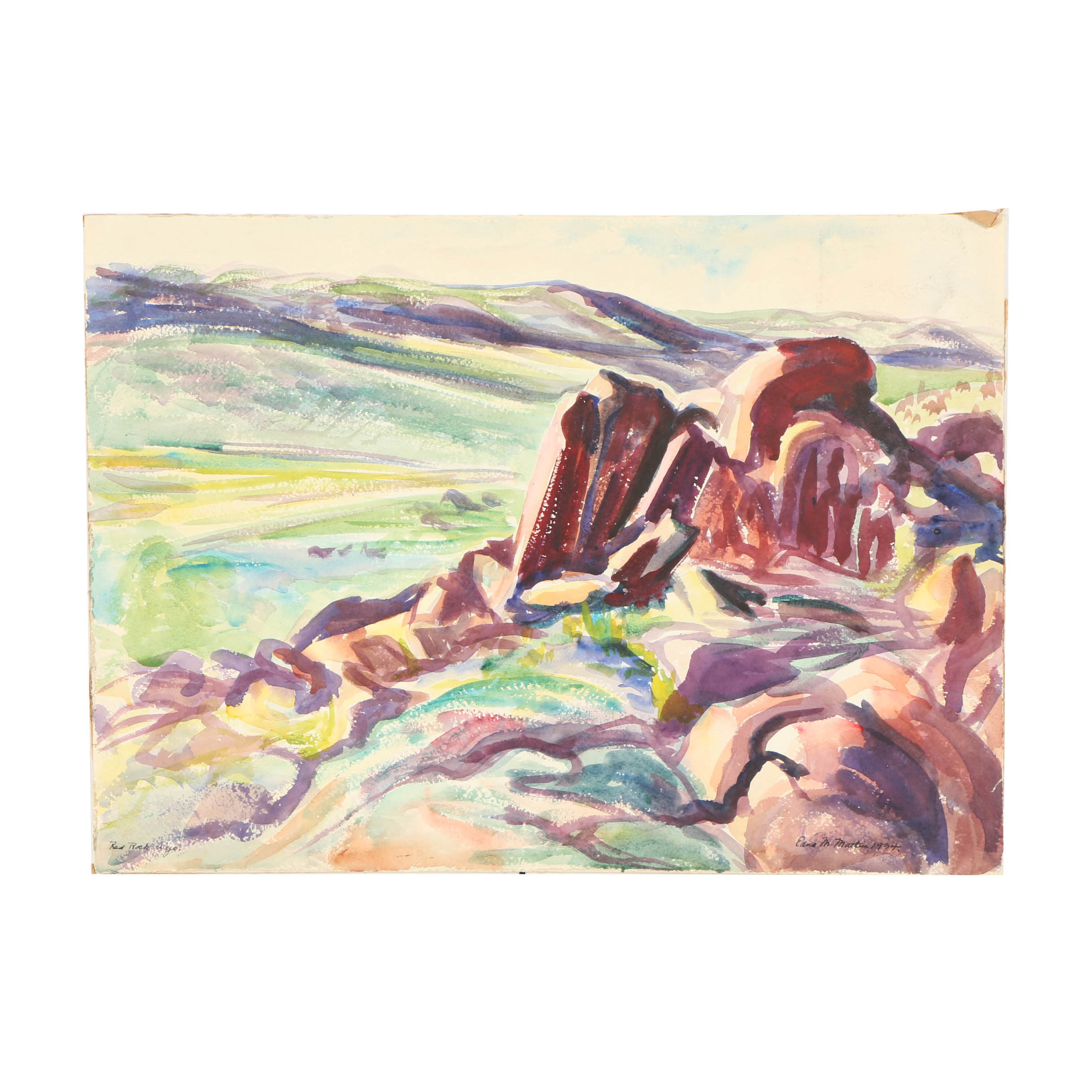 Edna Martin Watercolor Painting "Red Rock Wyoming"