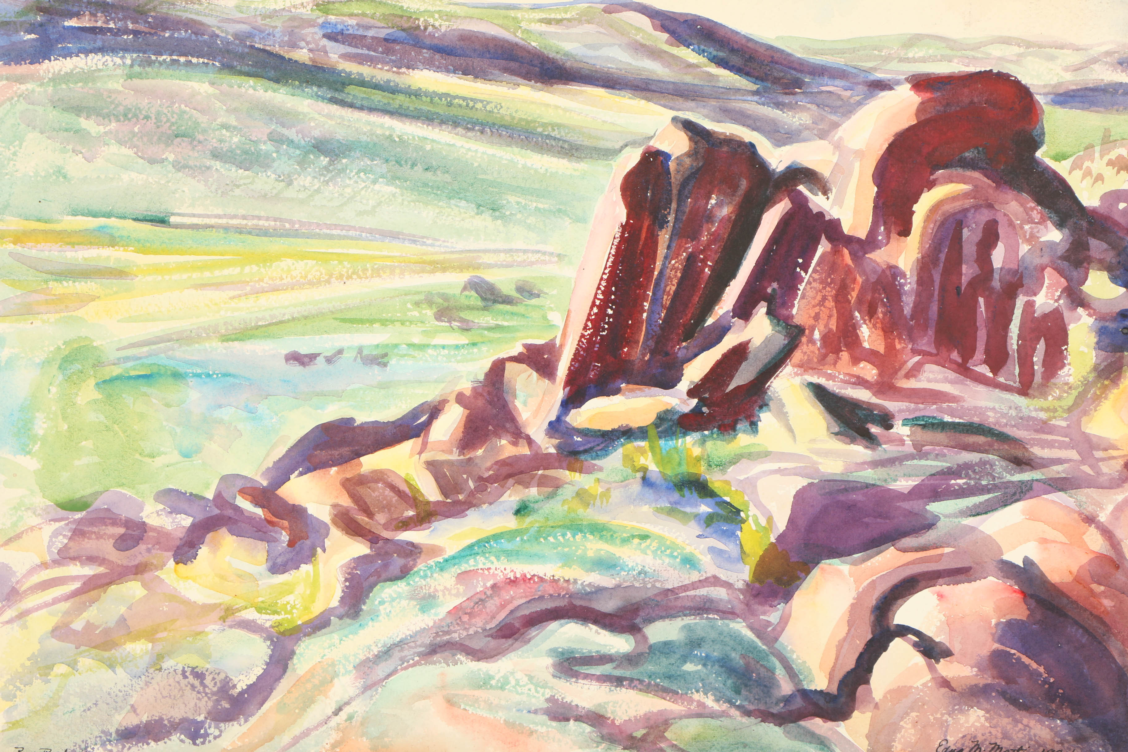 Edna Martin Watercolor Painting "Red Rock Wyoming"