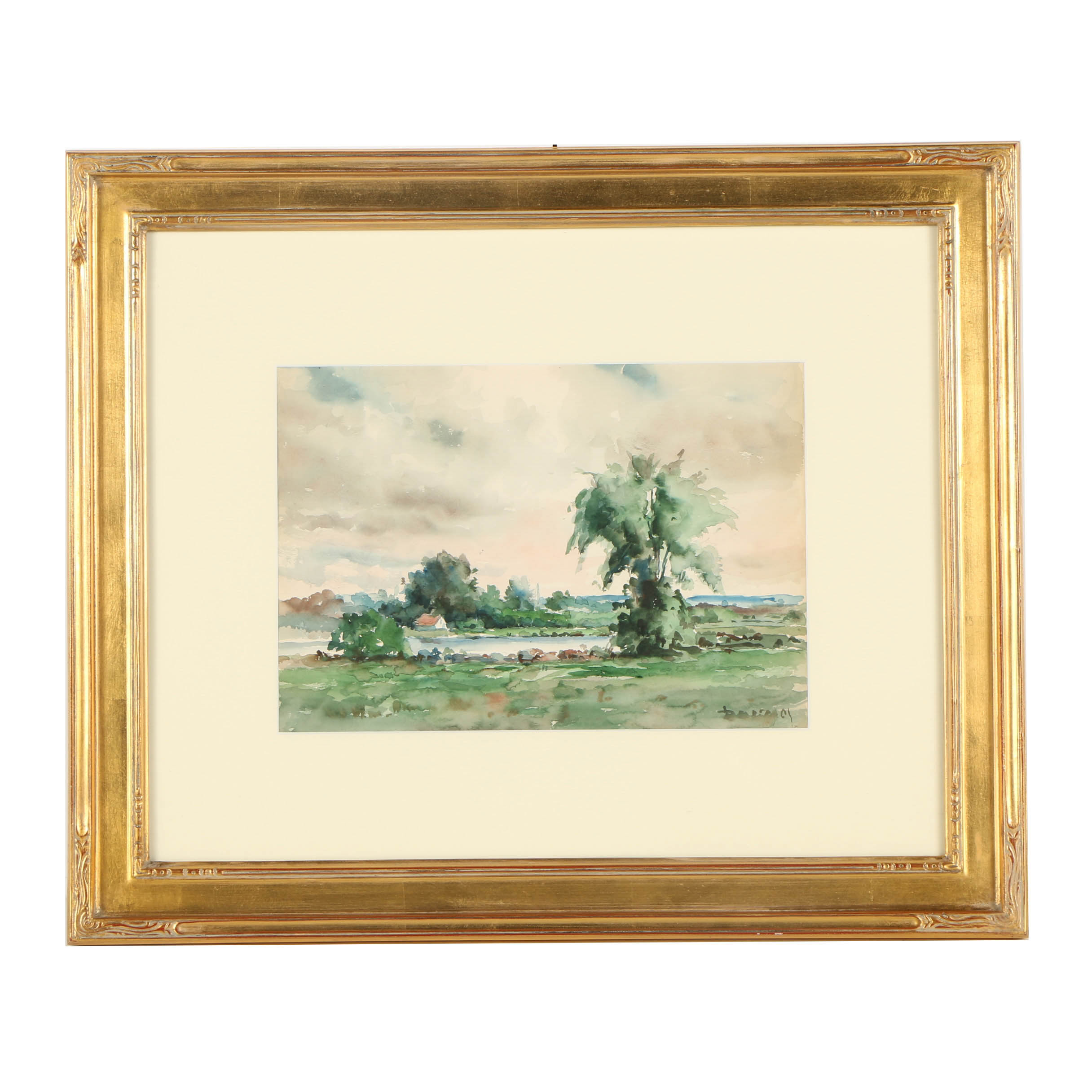 PRIORITY-Arthur Douglas Watercolor Painting "Across the Water II"