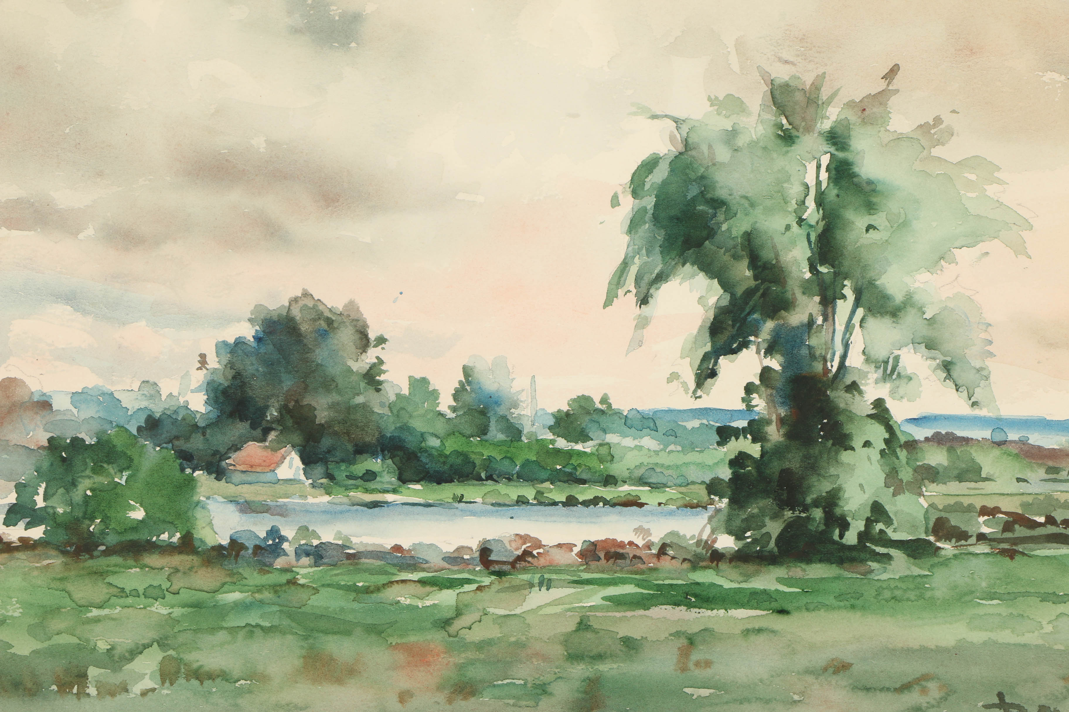 PRIORITY-Arthur Douglas Watercolor Painting "Across the Water II"