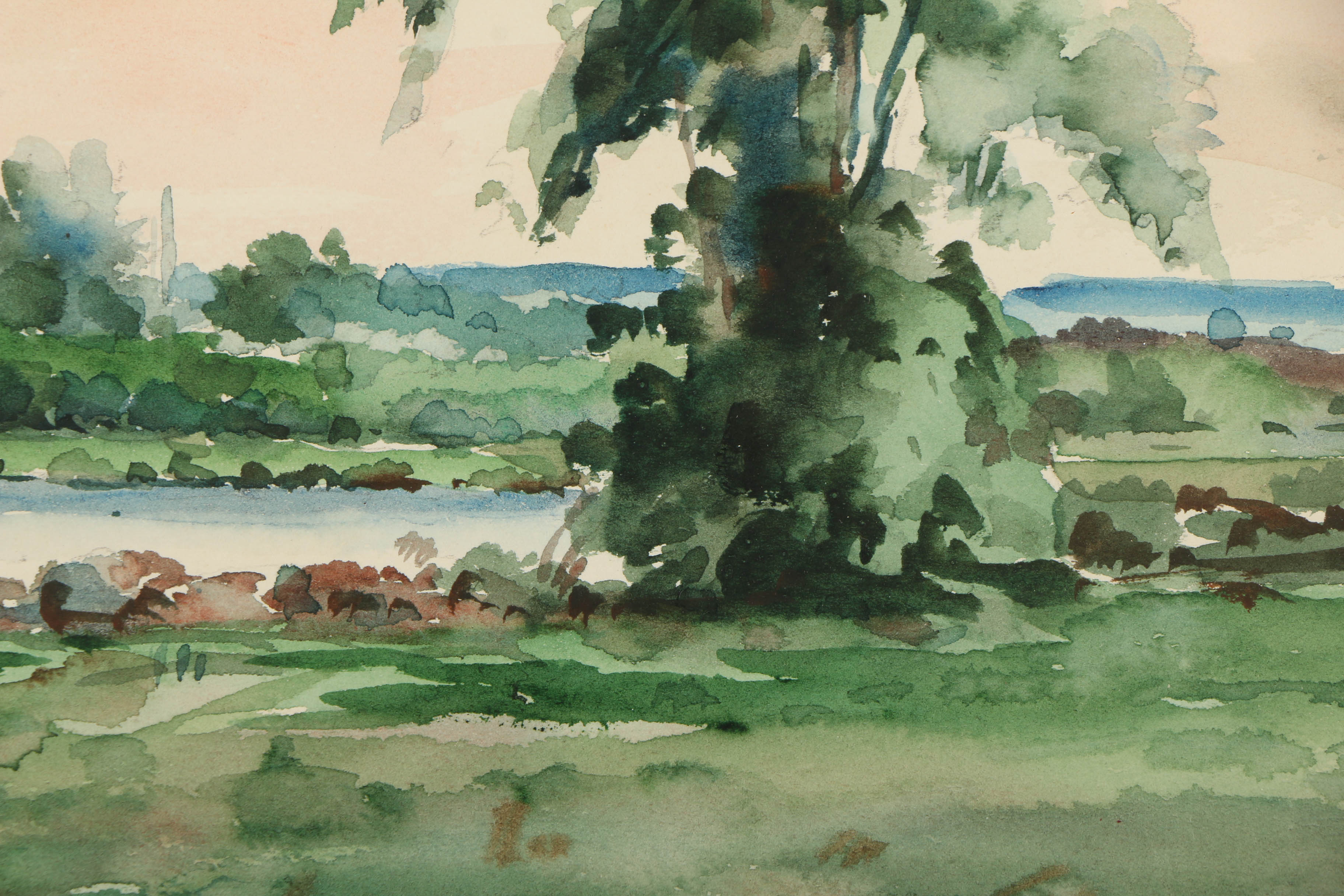 PRIORITY-Arthur Douglas Watercolor Painting "Across the Water II"