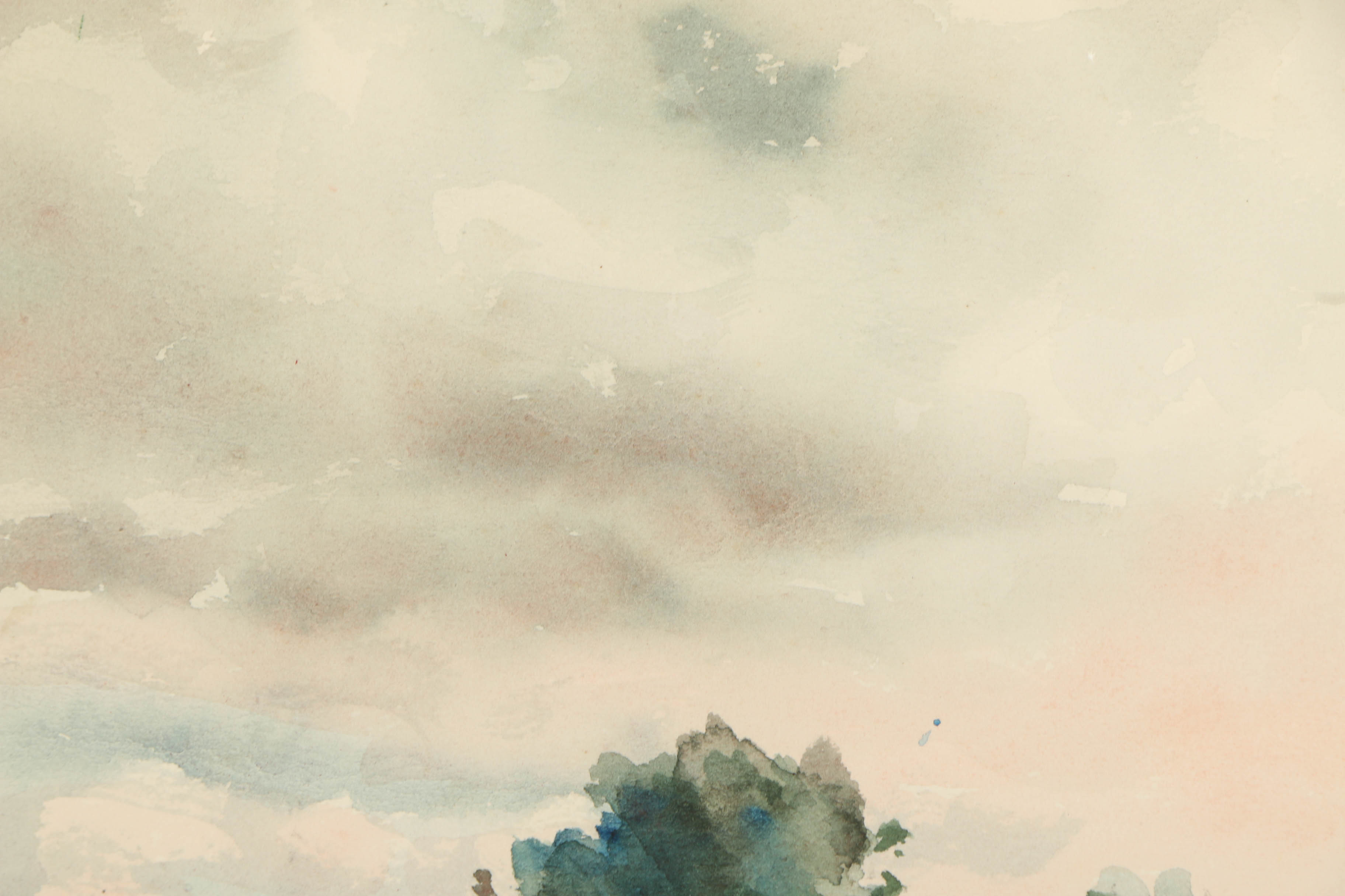 PRIORITY-Arthur Douglas Watercolor Painting "Across the Water II"