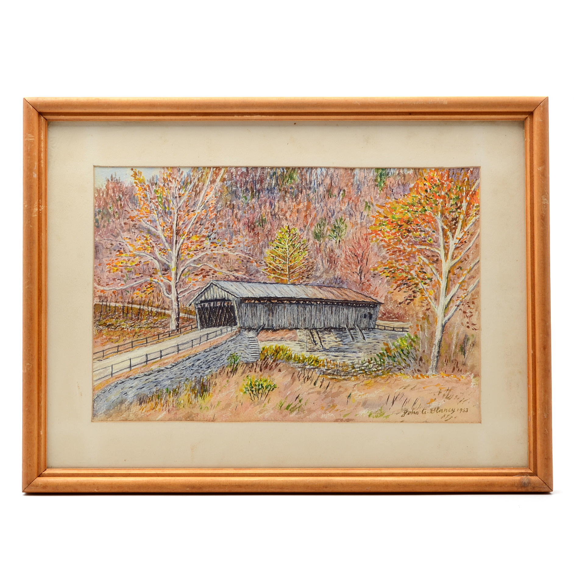 John Glancy 1963 Watercolor of A Covered Bridge
