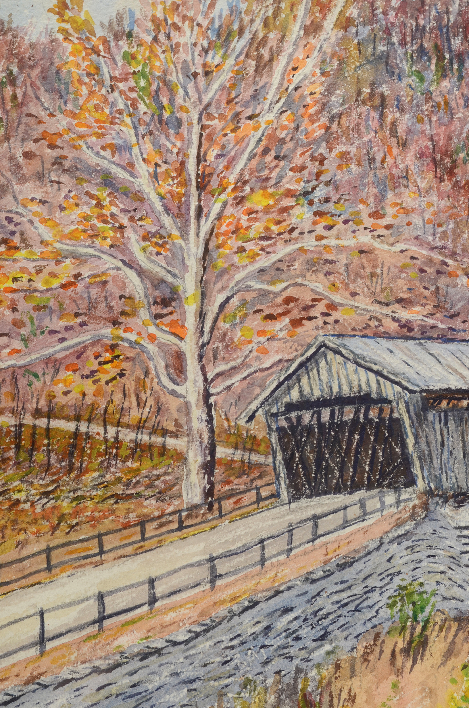 John Glancy 1963 Watercolor of A Covered Bridge