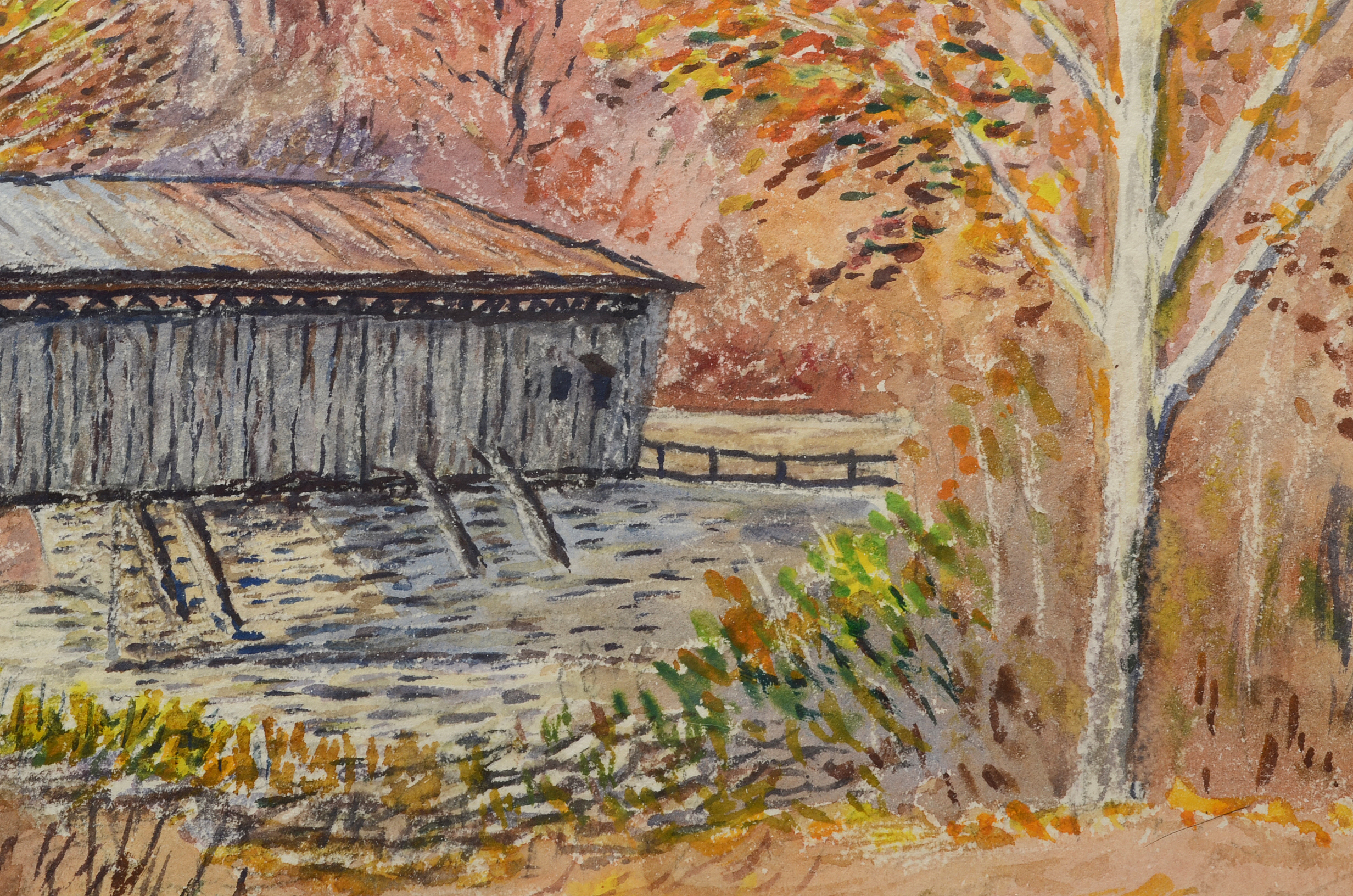 John Glancy 1963 Watercolor of A Covered Bridge