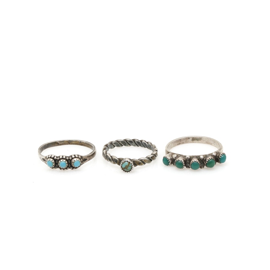 Southwestern Sterling Silver Turquoise Rings Including Bell Trading Post