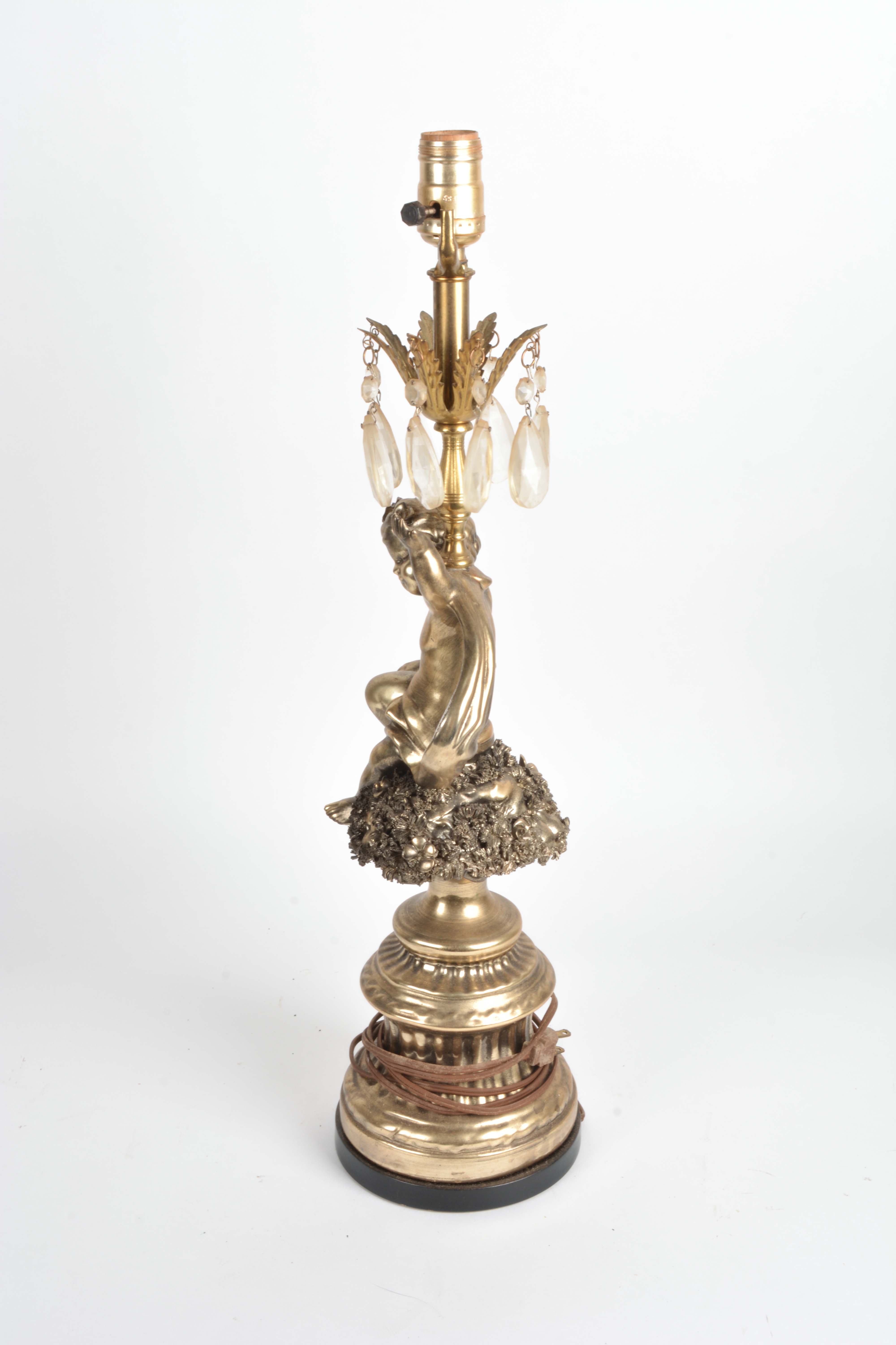 Vintage Brass Cherub Accent Lamp