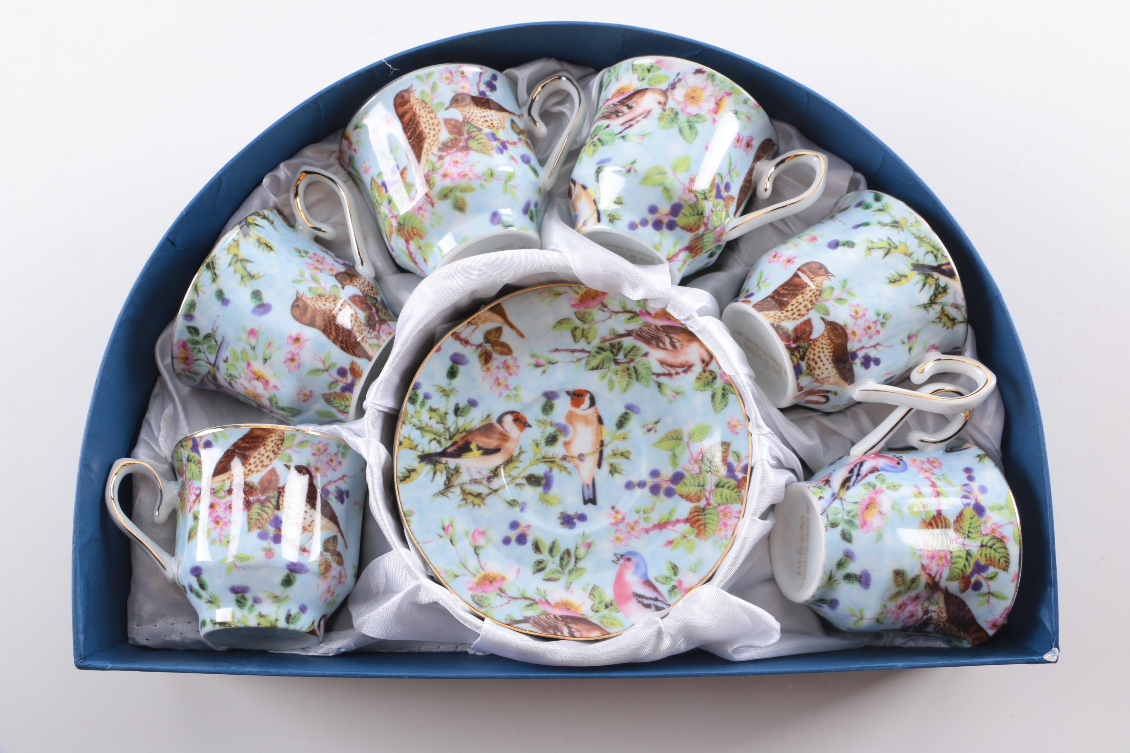 Jay & Sons Decorative Porcelain Demitasse Cups and Saucers