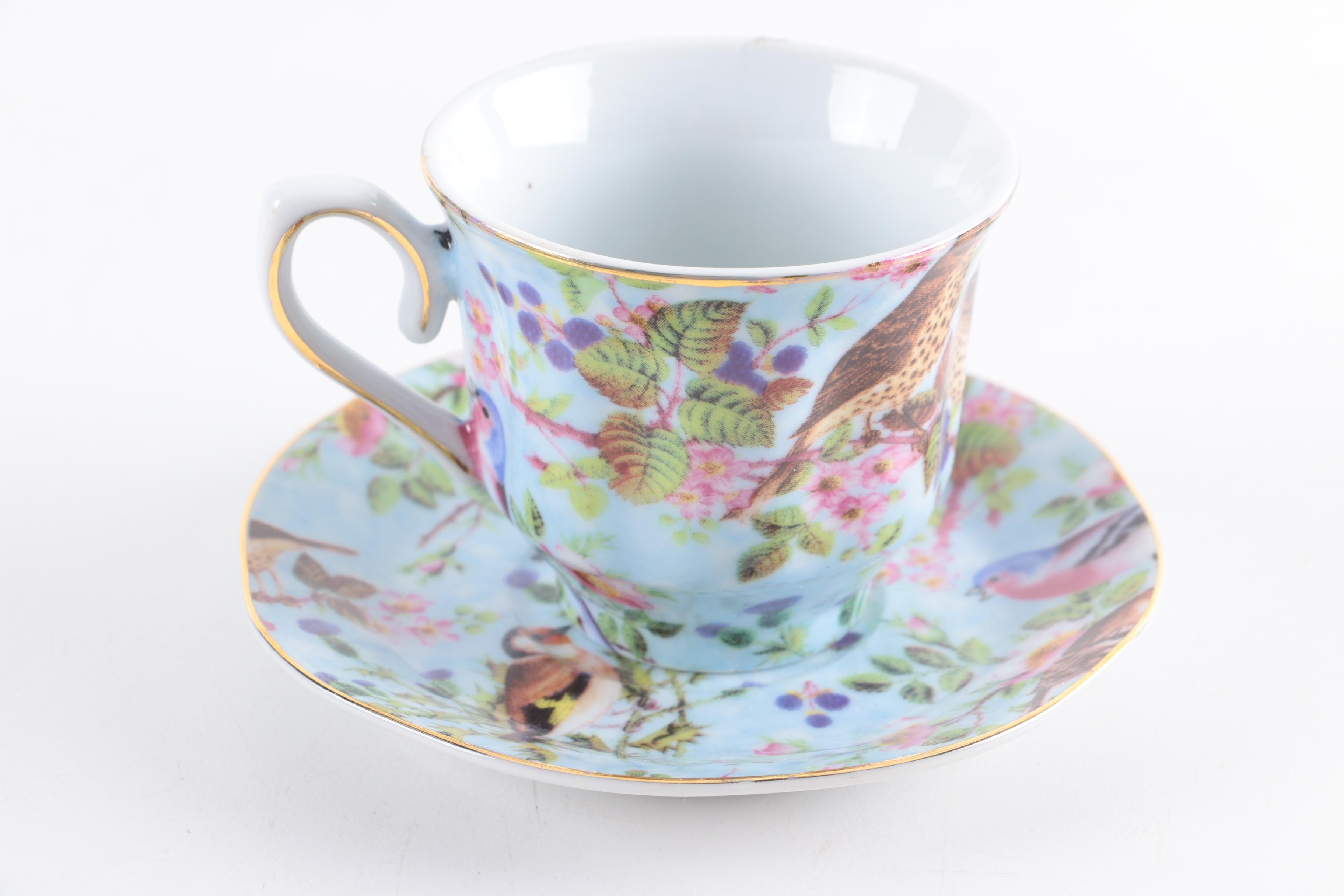 Jay & Sons Decorative Porcelain Demitasse Cups and Saucers