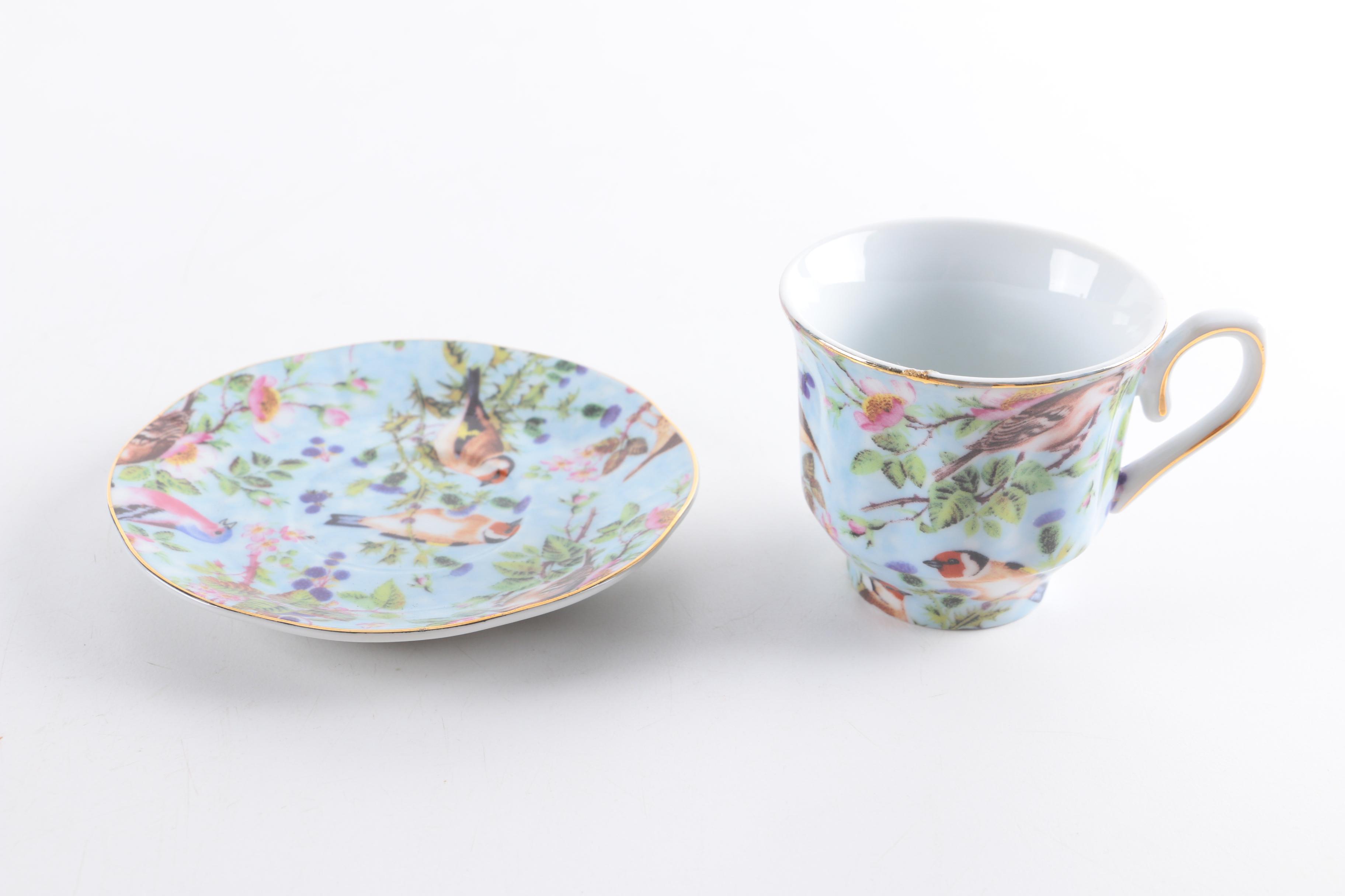 Jay & Sons Decorative Porcelain Demitasse Cups and Saucers