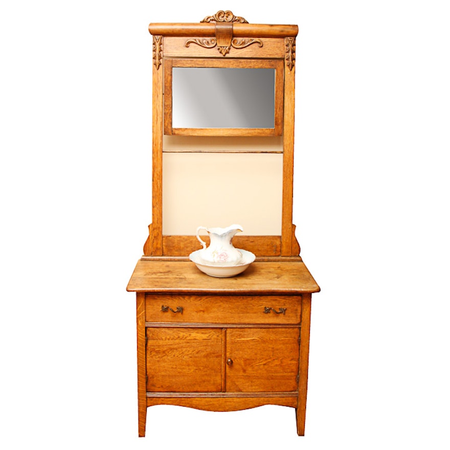 Late Victorian Oak Washstand and Mirror