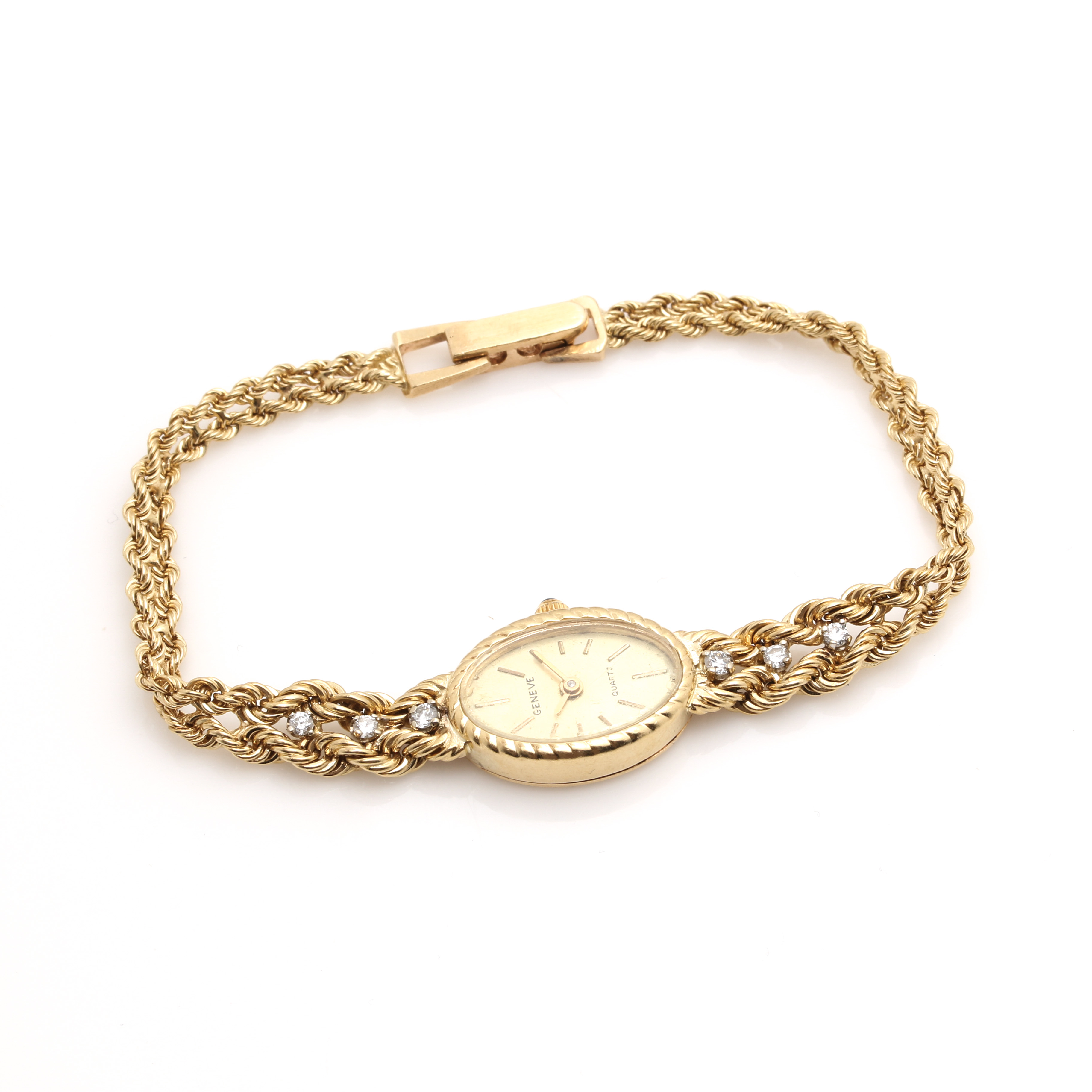 Geneve Quartz 14K Yellow Gold and Diamond Watch