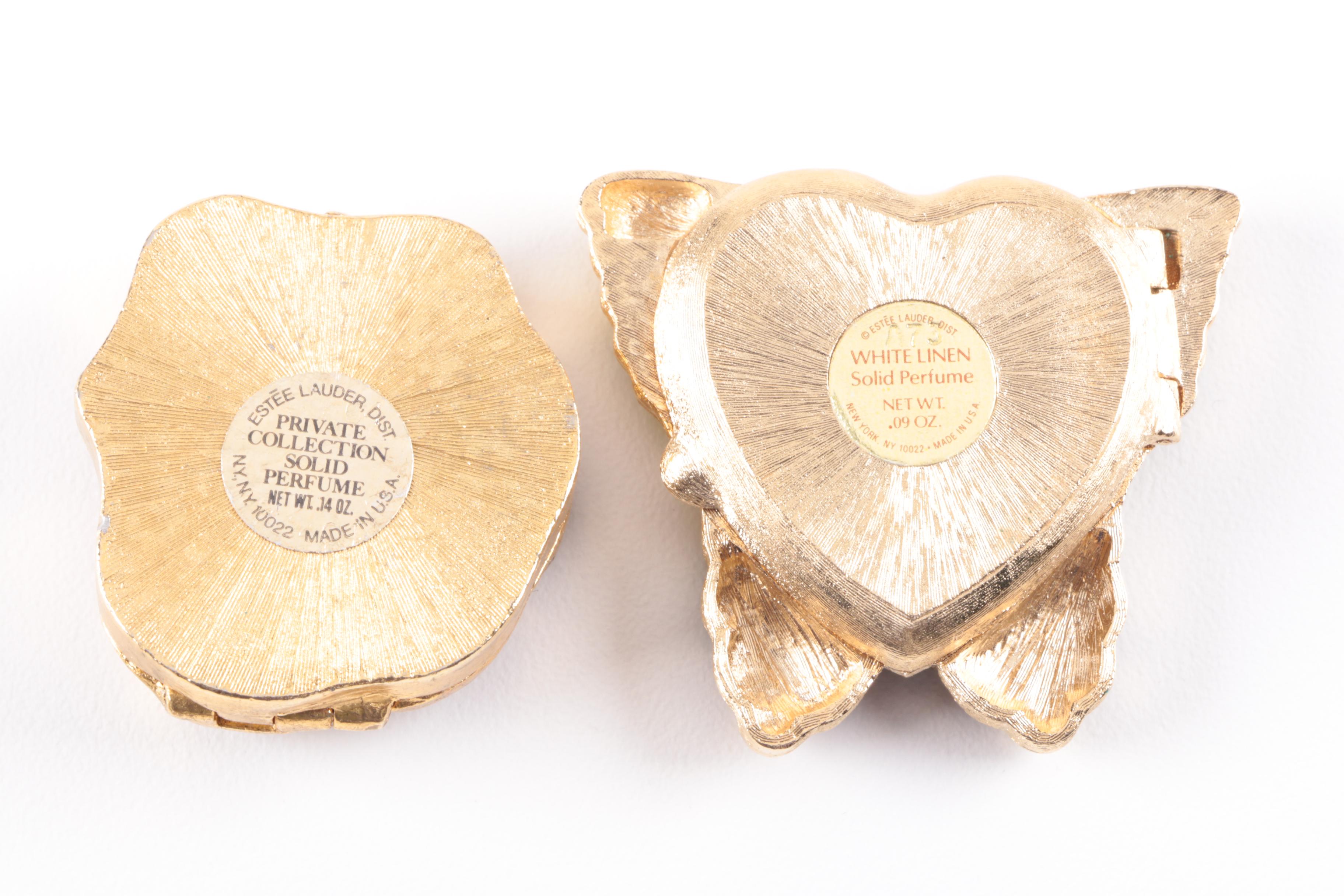 Vintage Estēe Lauder Solid Perfume Cases With Perfume and Headband