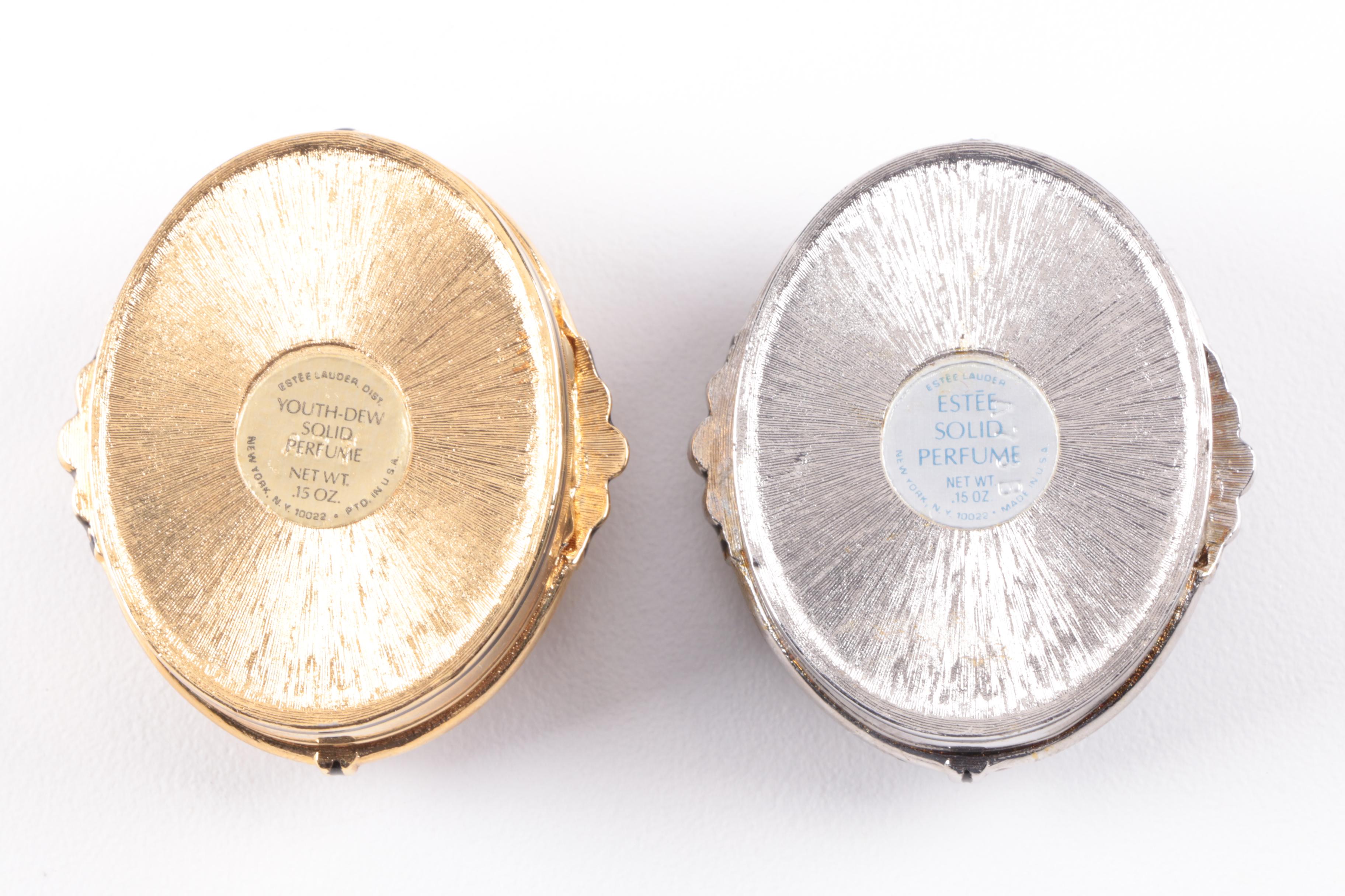 Vintage Estēe Lauder Solid Perfume Cases With Perfume and Headband