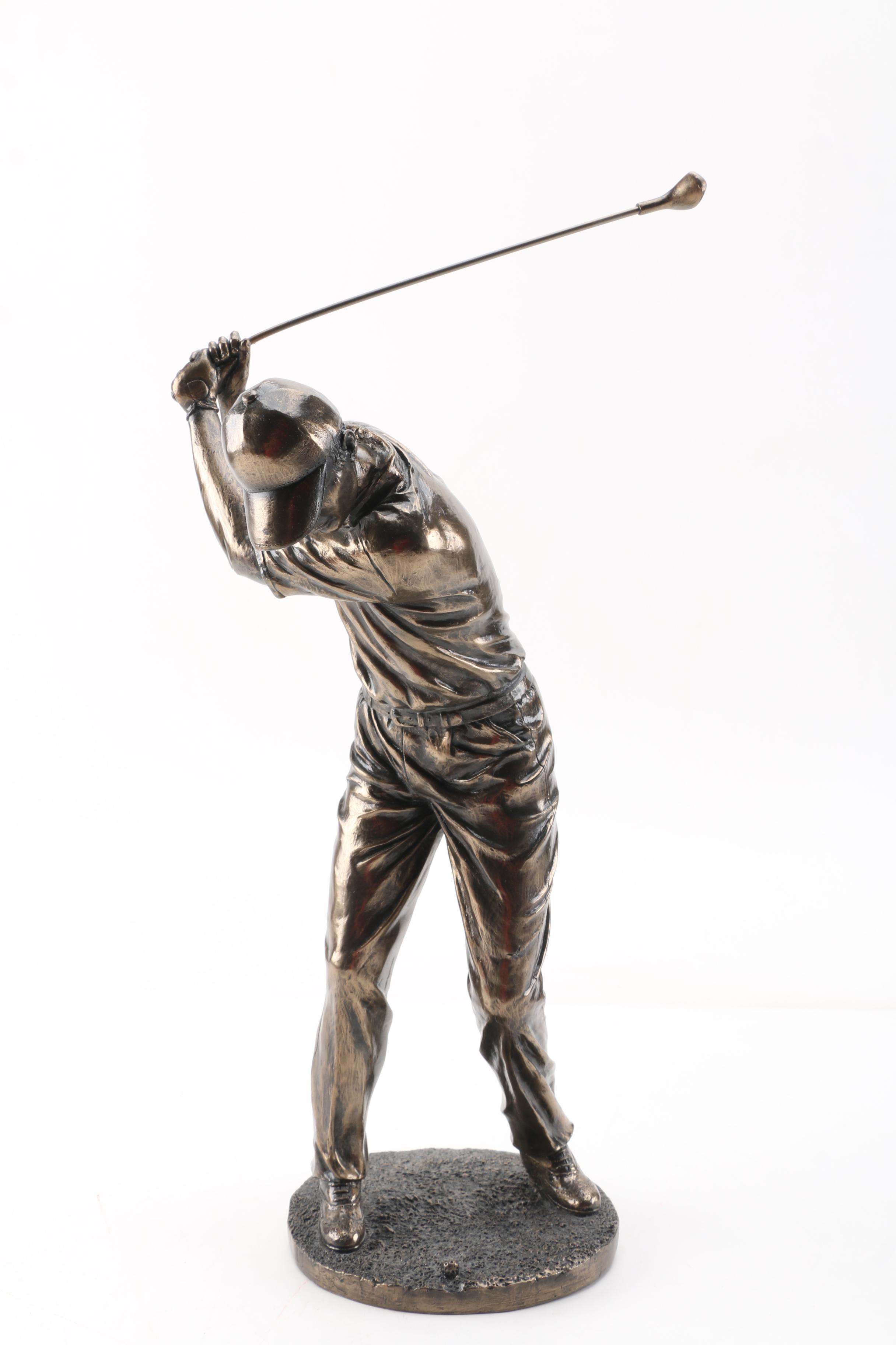 Golfer Figurine and Decorative Clock