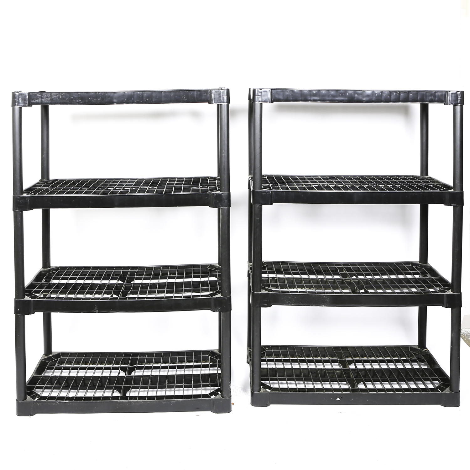 Pair of Black Plastic Storage Shelves