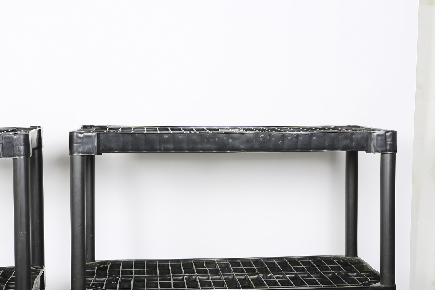 Pair of Black Plastic Storage Shelves