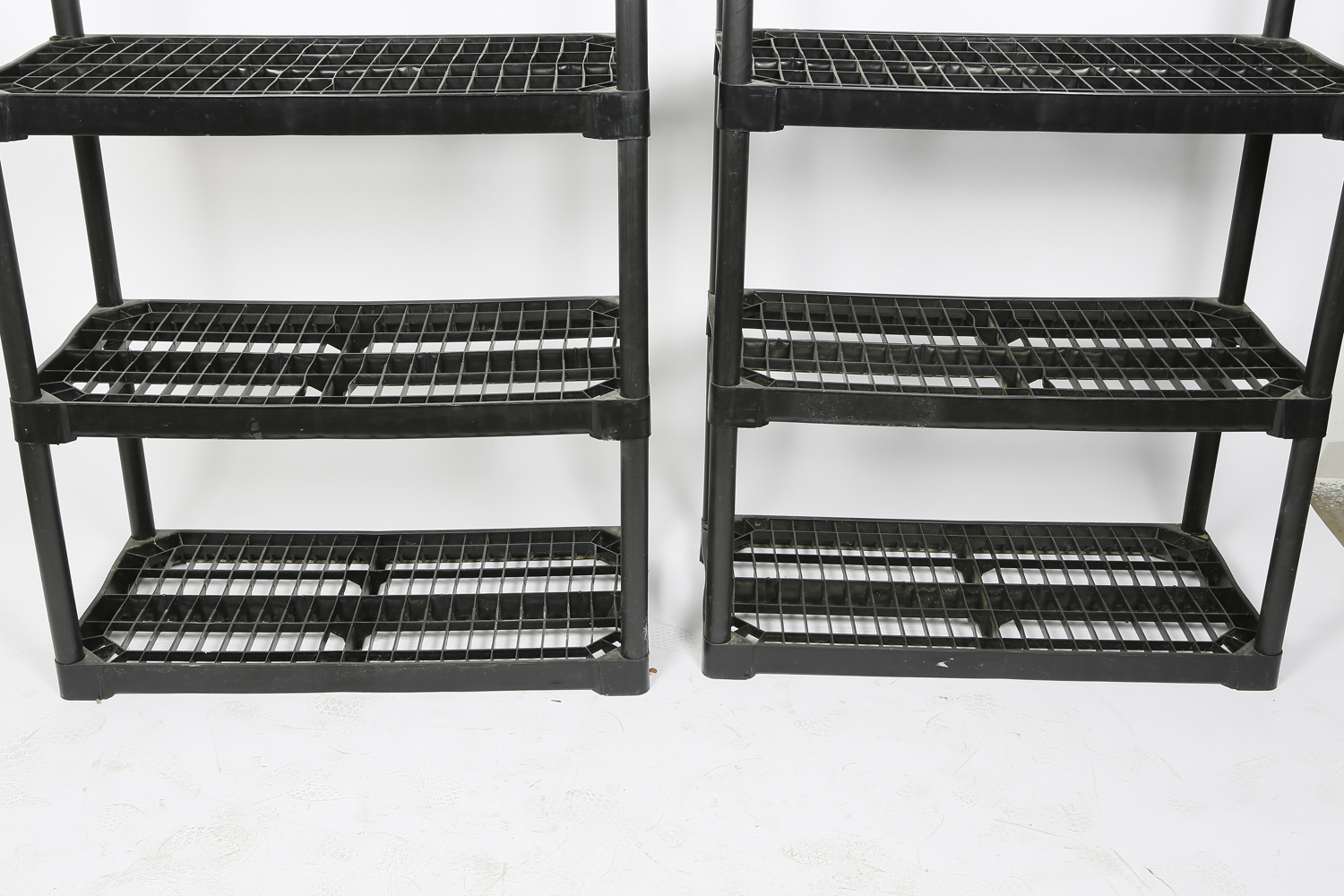 Pair of Black Plastic Storage Shelves
