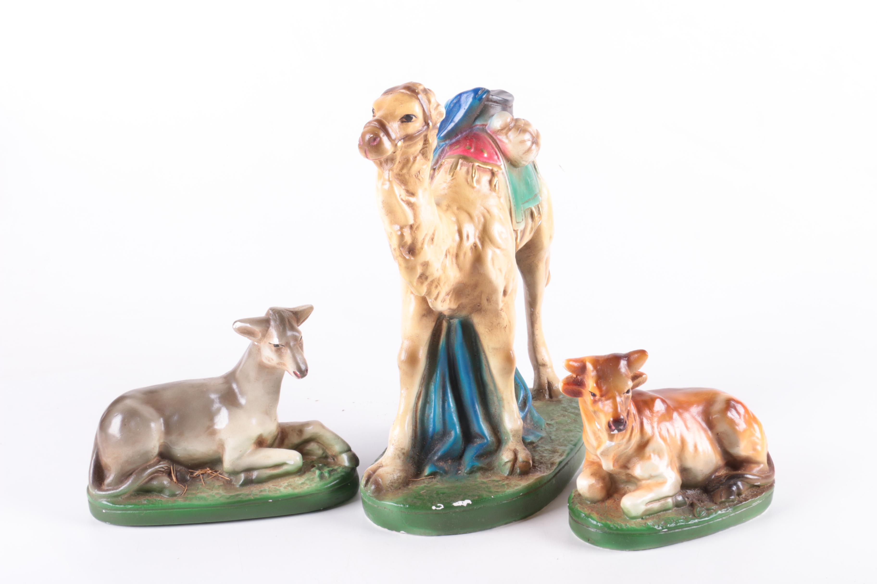Vintage Hand-Painted Chalkware Nativity Set