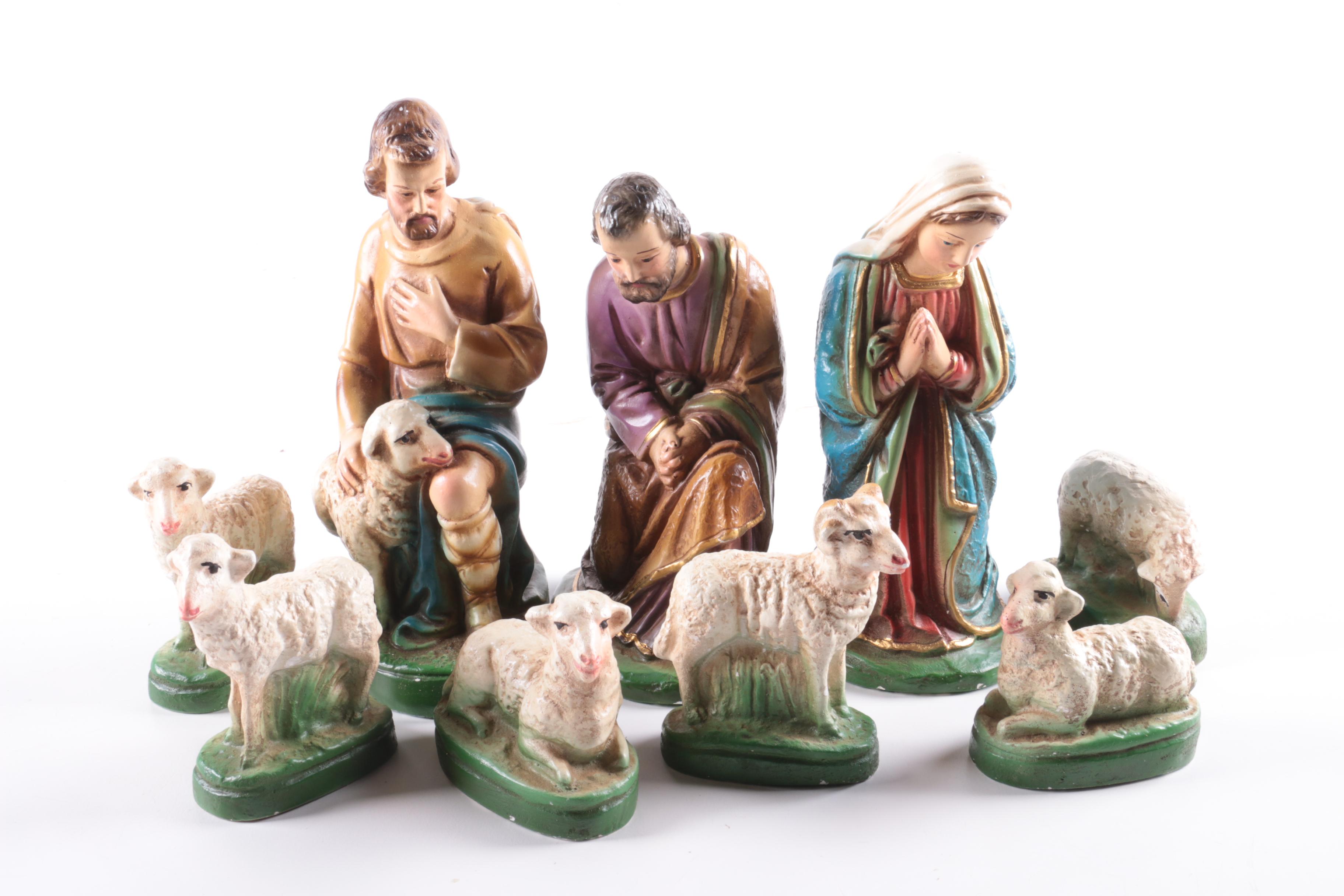 Vintage Hand-Painted Chalkware Nativity Set