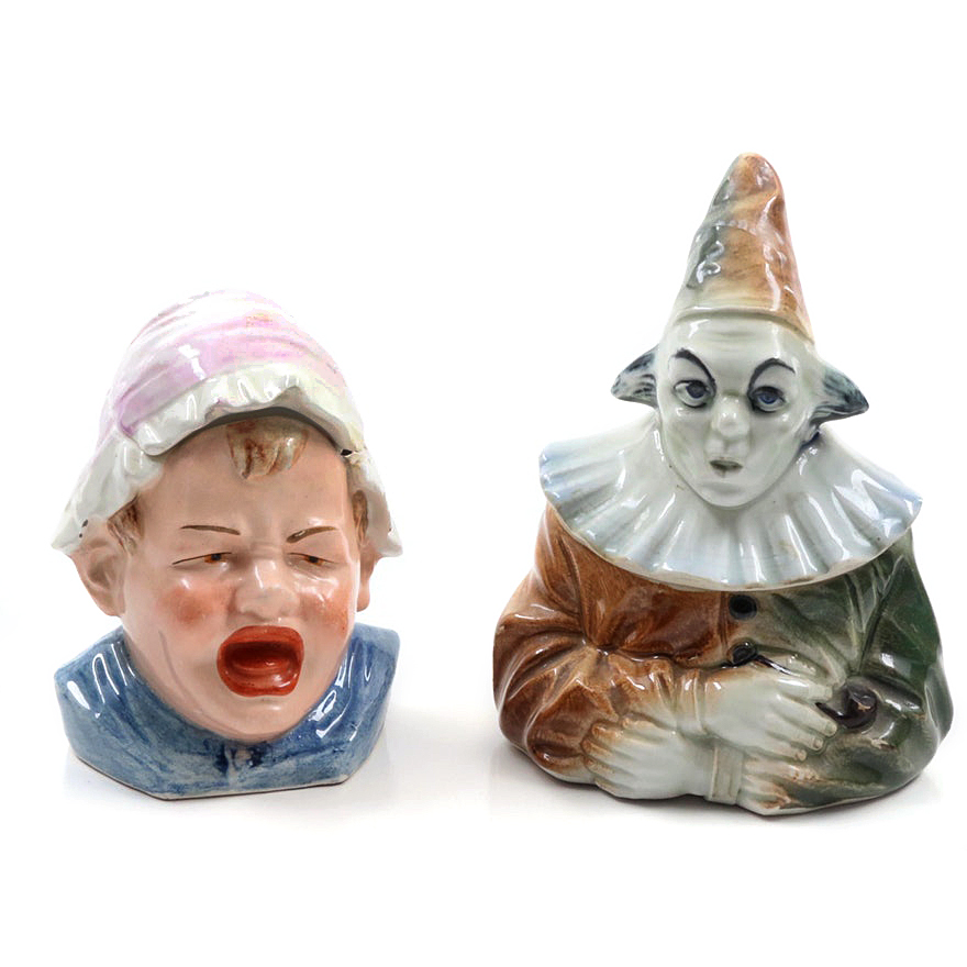 Two Vintage Hand Painted Ceramic Tobacco Jars