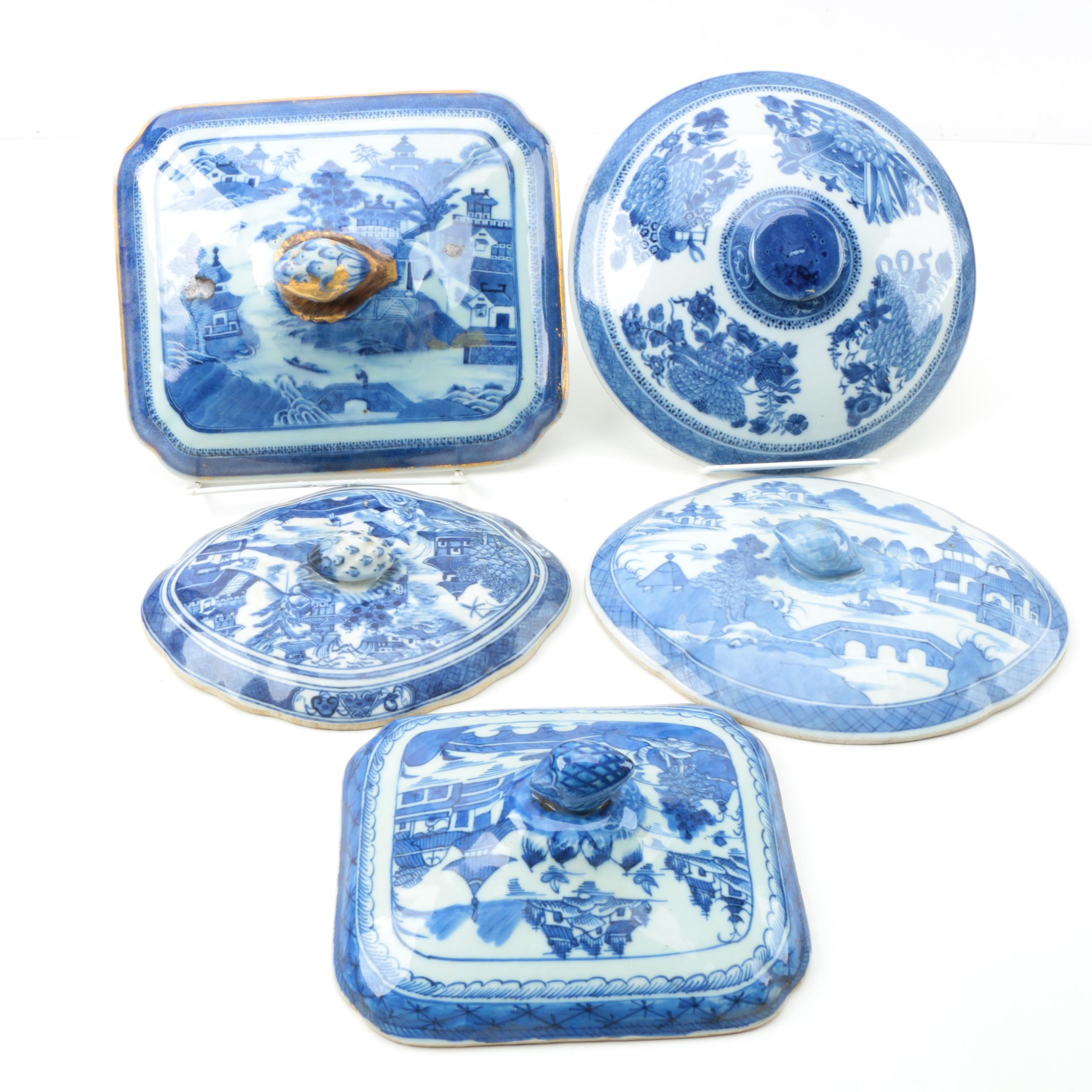 19th Century Canton Chinese Export Porcelain Lids