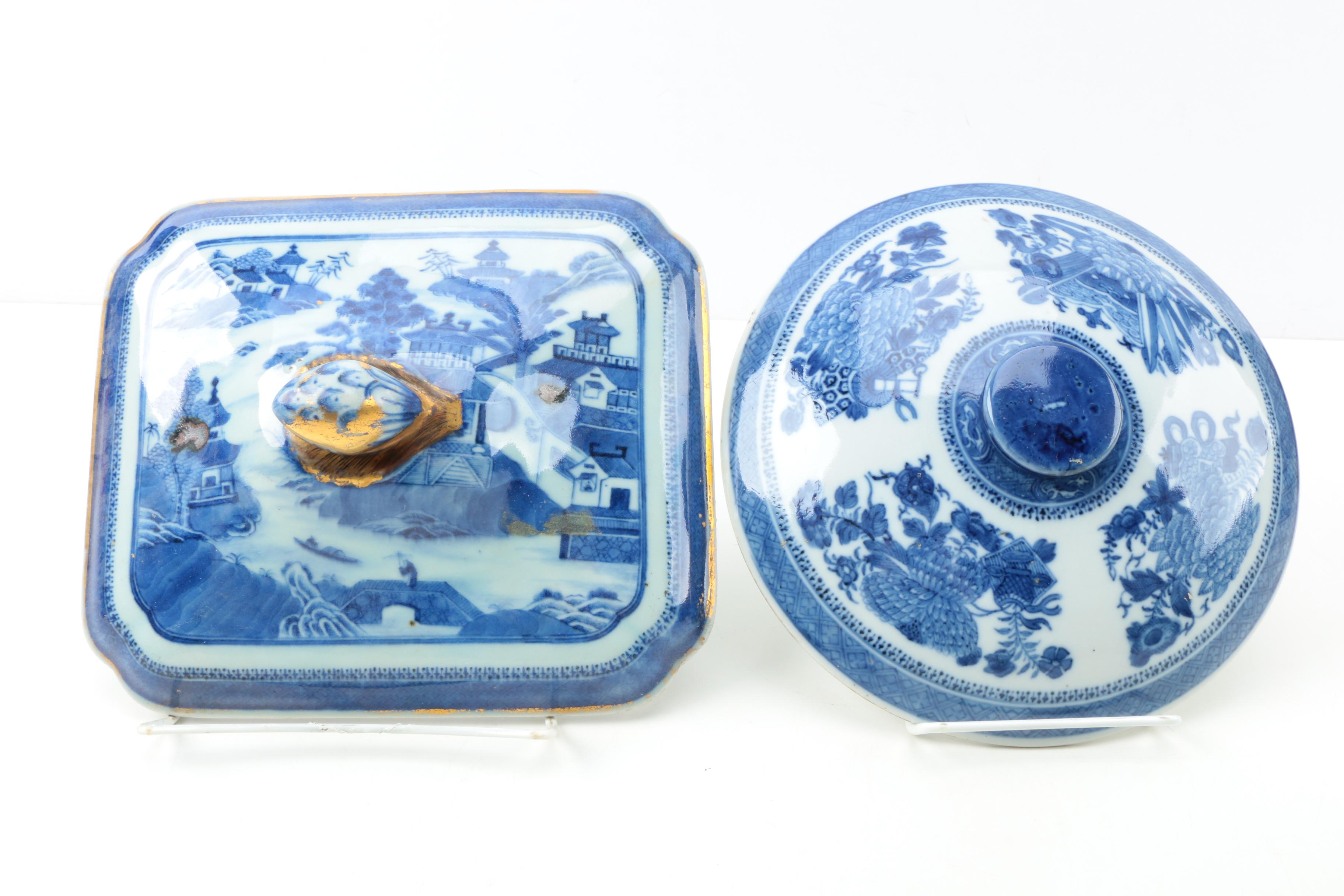 19th Century Canton Chinese Export Porcelain Lids