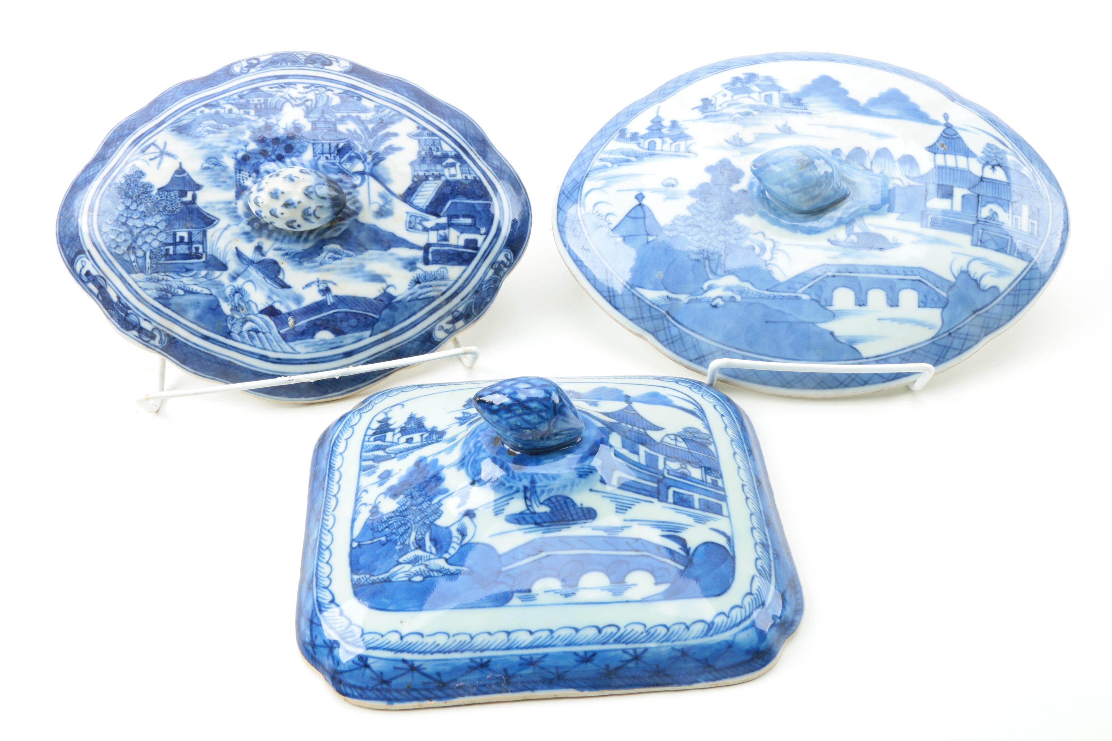 19th Century Canton Chinese Export Porcelain Lids