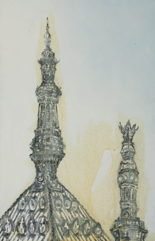 Martha Diamond Oil Painting "Two Towers"