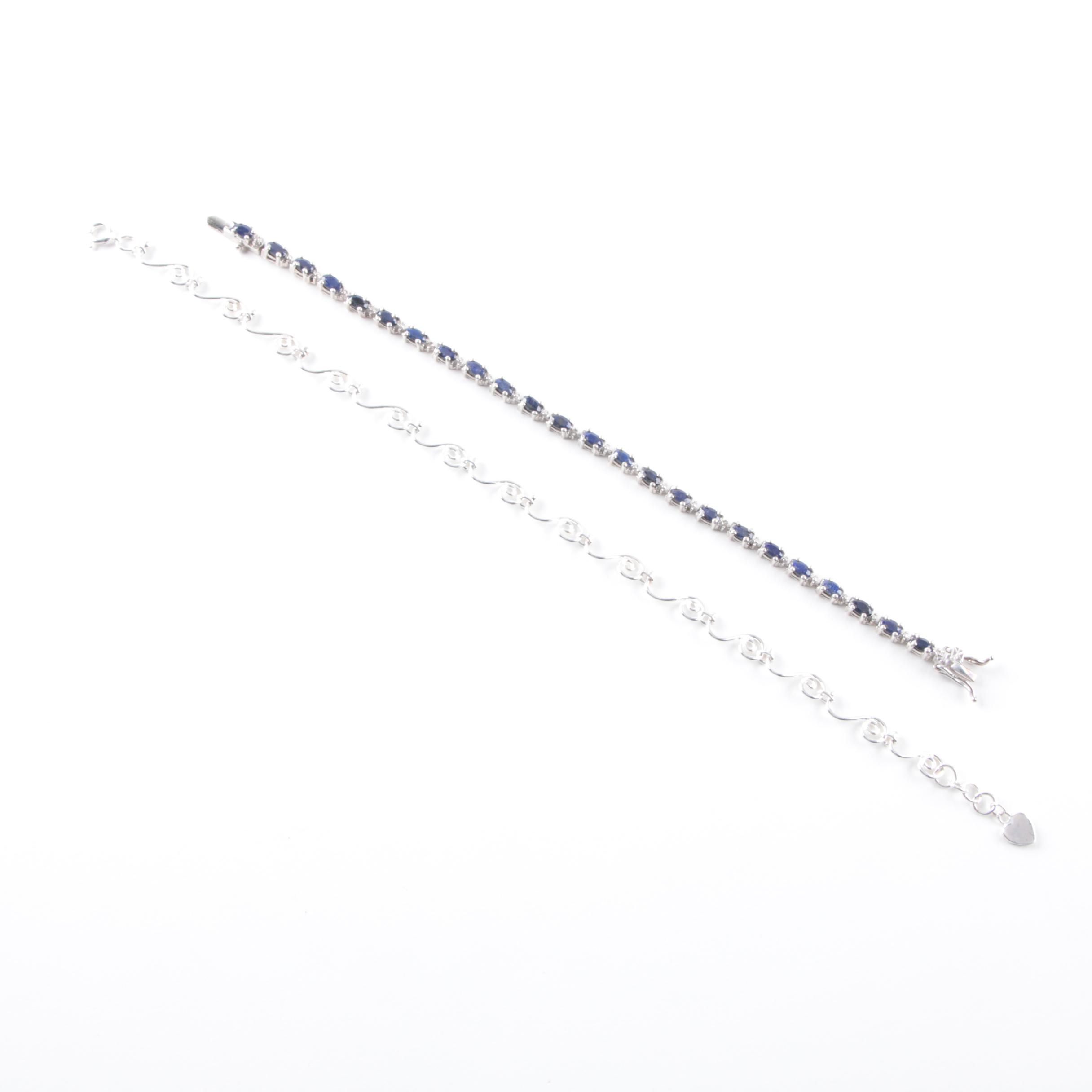 Sterling Silver Anklet and Bracelet Including Sapphire and Diamond