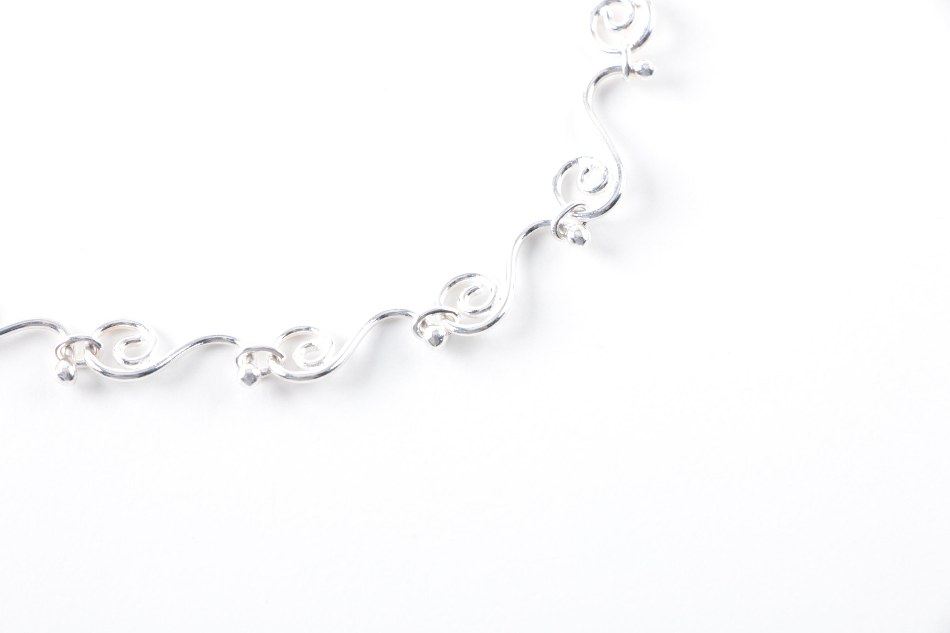 Sterling Silver Anklet and Bracelet Including Sapphire and Diamond
